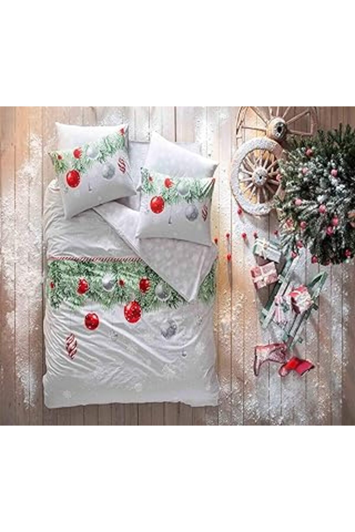 Mu Art Snowflake Desenli%100 Pamuk Nevresim Takımı, Yeşil, Çift Kişilik (nevresim: 200x220 Cm/çarşaf: 240x