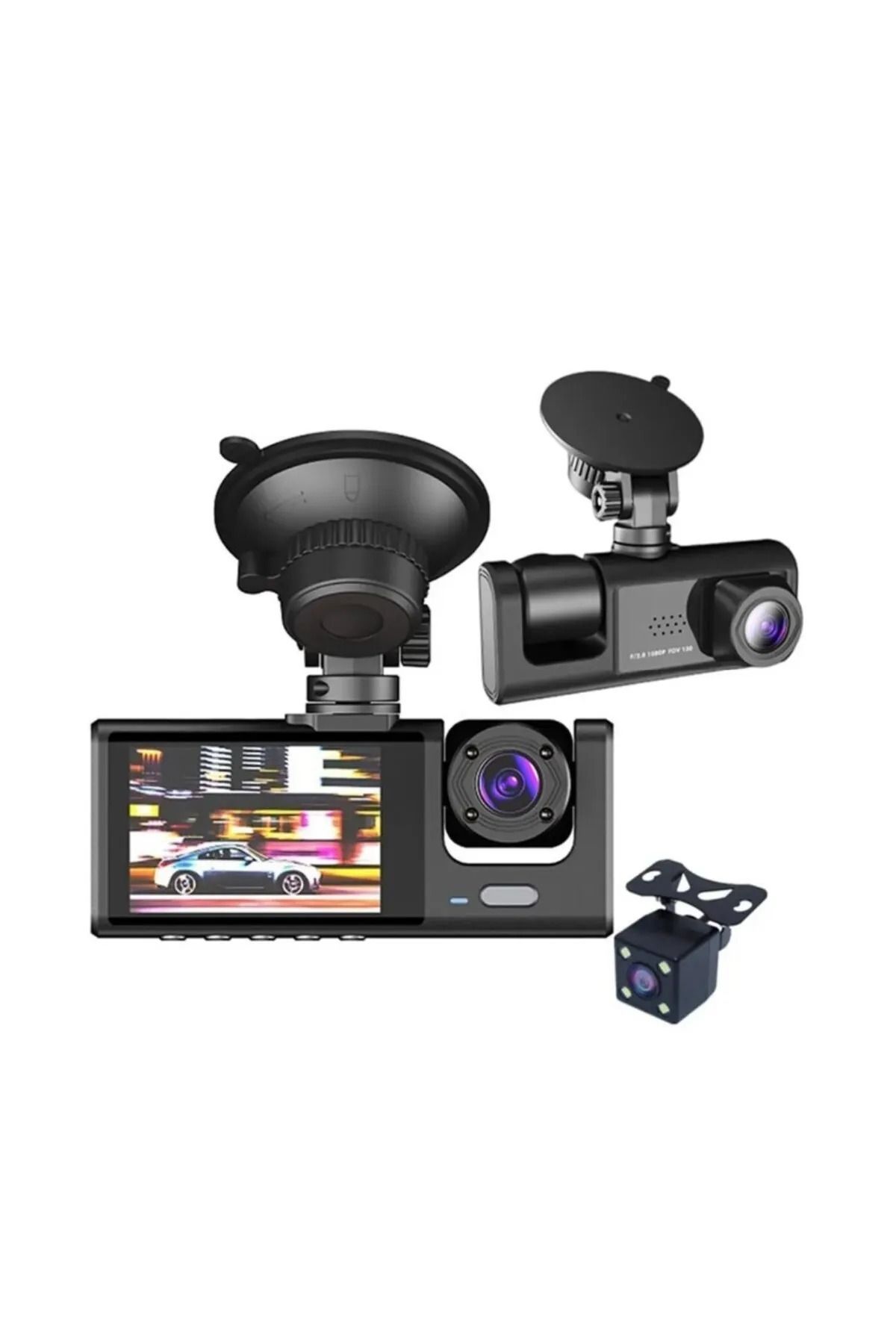 EN SİGA Araç Içi Kamera 3 Kameralı (Yol + Araç Içi+ Arka) Fhd Video Kayıt Mikrofonlu