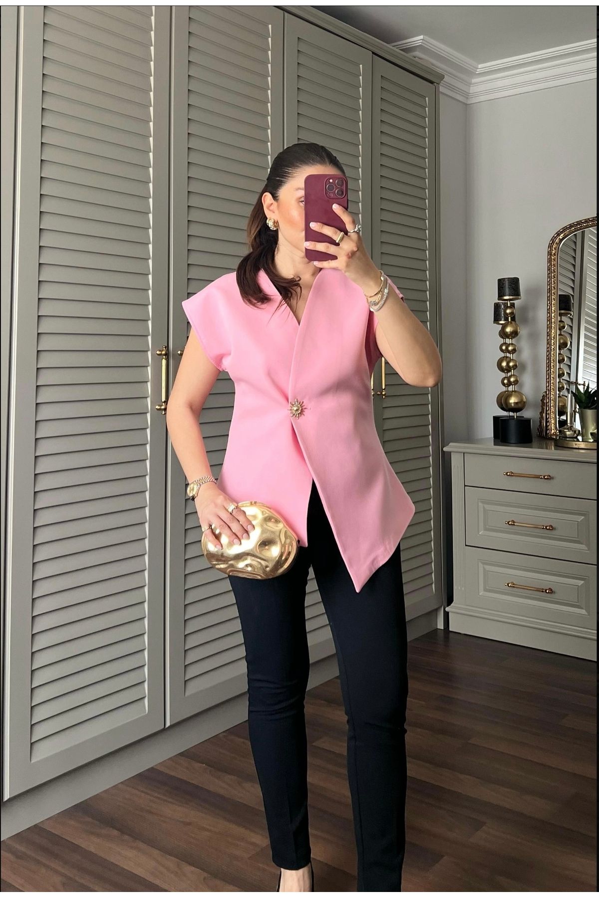 DUSOHOME Asimetrik Kesim Güneş Düğmeli Yelek