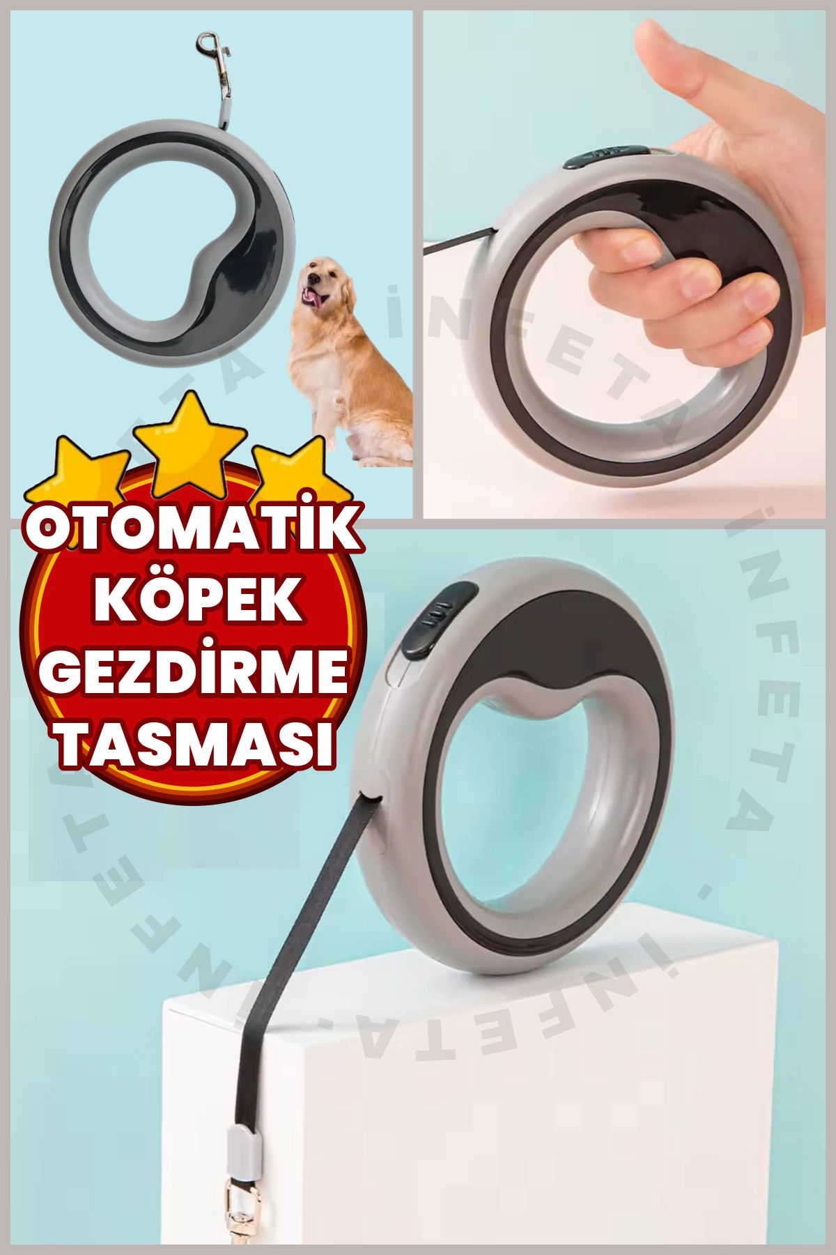 İnfeta 2.5 Metre Otomatik Köpek Gezdirme Tasması