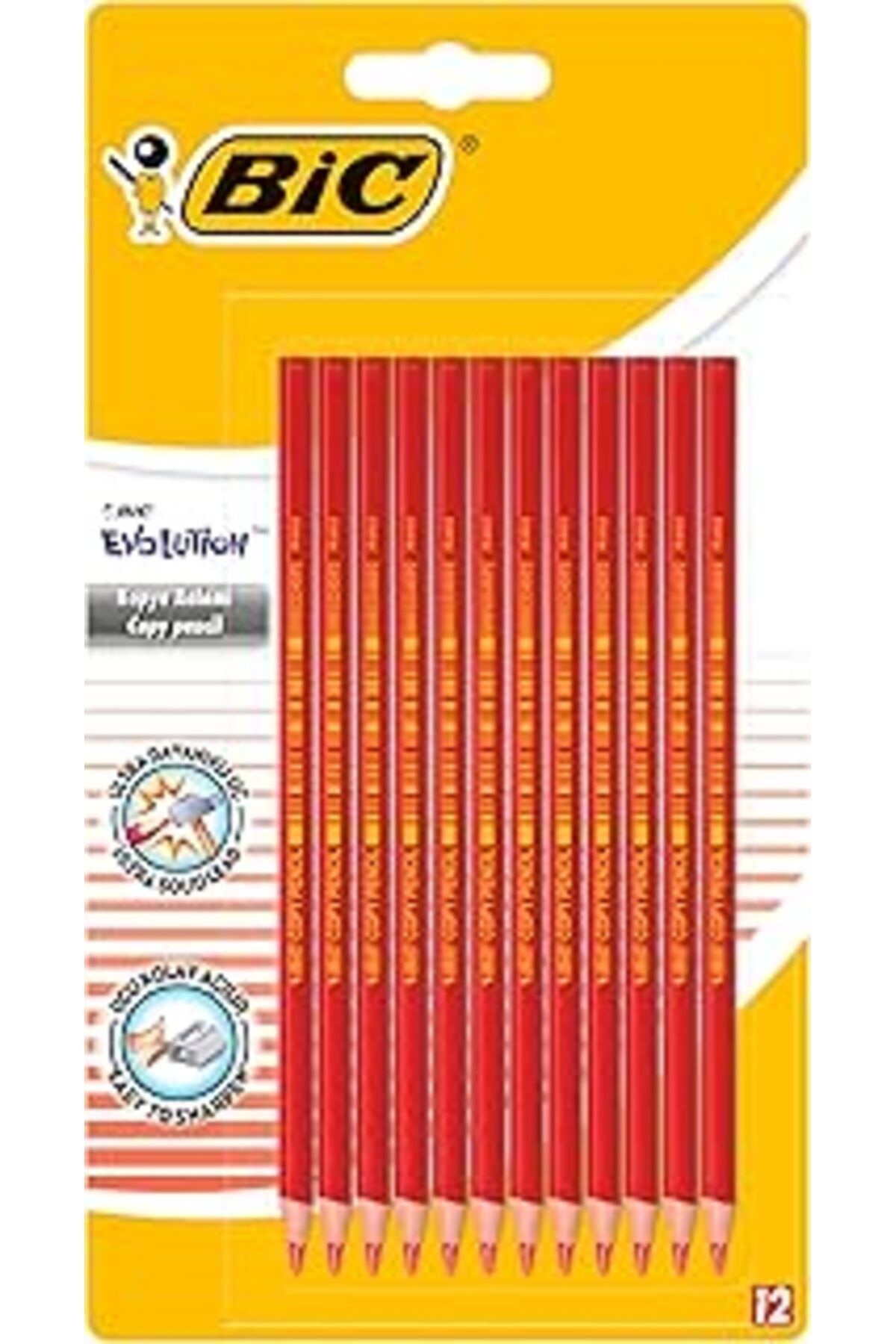 DENİZBİLİŞİM Evolution Kırmızı Kopya Kalemi 12'Li Blister,Kıymık Oluşturmaz, Çiğnemeye Karşı Dayanıklı, Kolay Aç