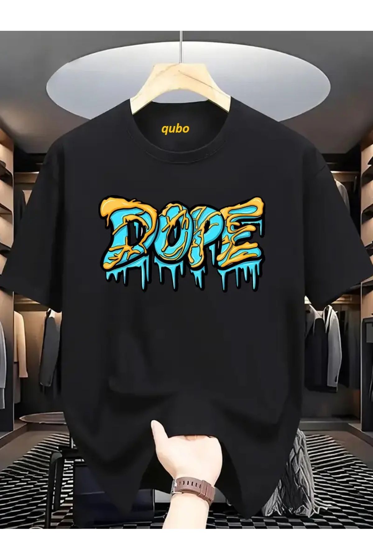 qubo sportswear & company qubo Unisex Oversize Baskılı Pamuklu Bisiklet Yaka Kısa Kollu SİYAH T-shirt
