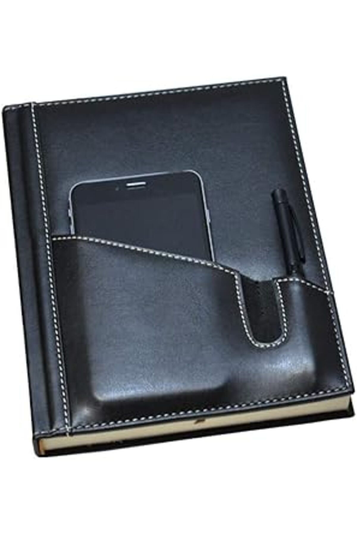 Mu Art 2K 5461 Ajanda/Defter Tarihsiz 17 X 24 Çizgili 160 Yaprak Ivory Kağıt Telefon Kılıflı, Siyah
