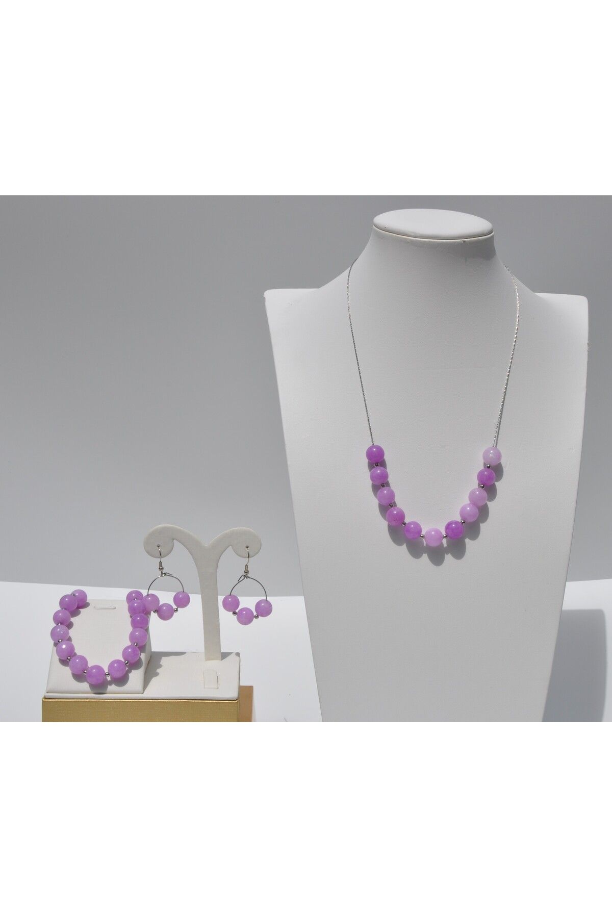 Nilfu Atelier FUNZİT DOĞAL TAŞ KOLYE BİLEKLİK KÜPE TAKI SETİ