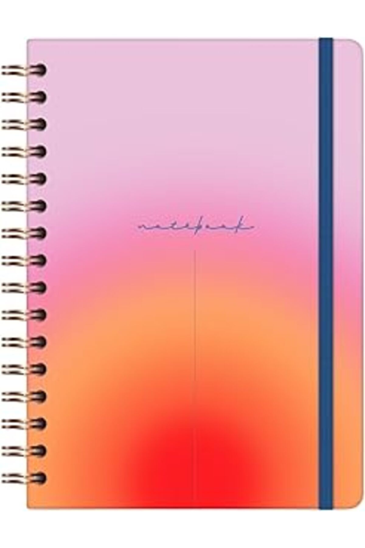 Mu Art Paperora A5 Spiralli Sert Kapak Lastikli Çizgili Tarihsiz Not Defteri Kırmızı Pembe Gradient