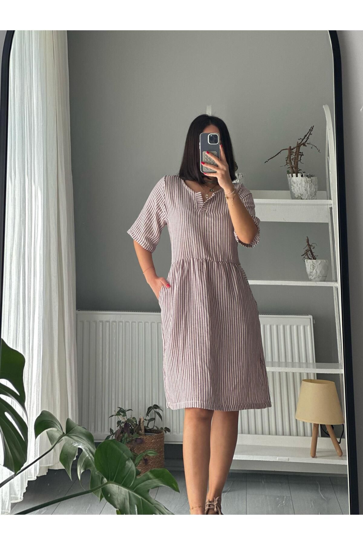 Sultana Collection BEL BÜZGÜLÜ YAN CEP DETAYLI ELBİSE