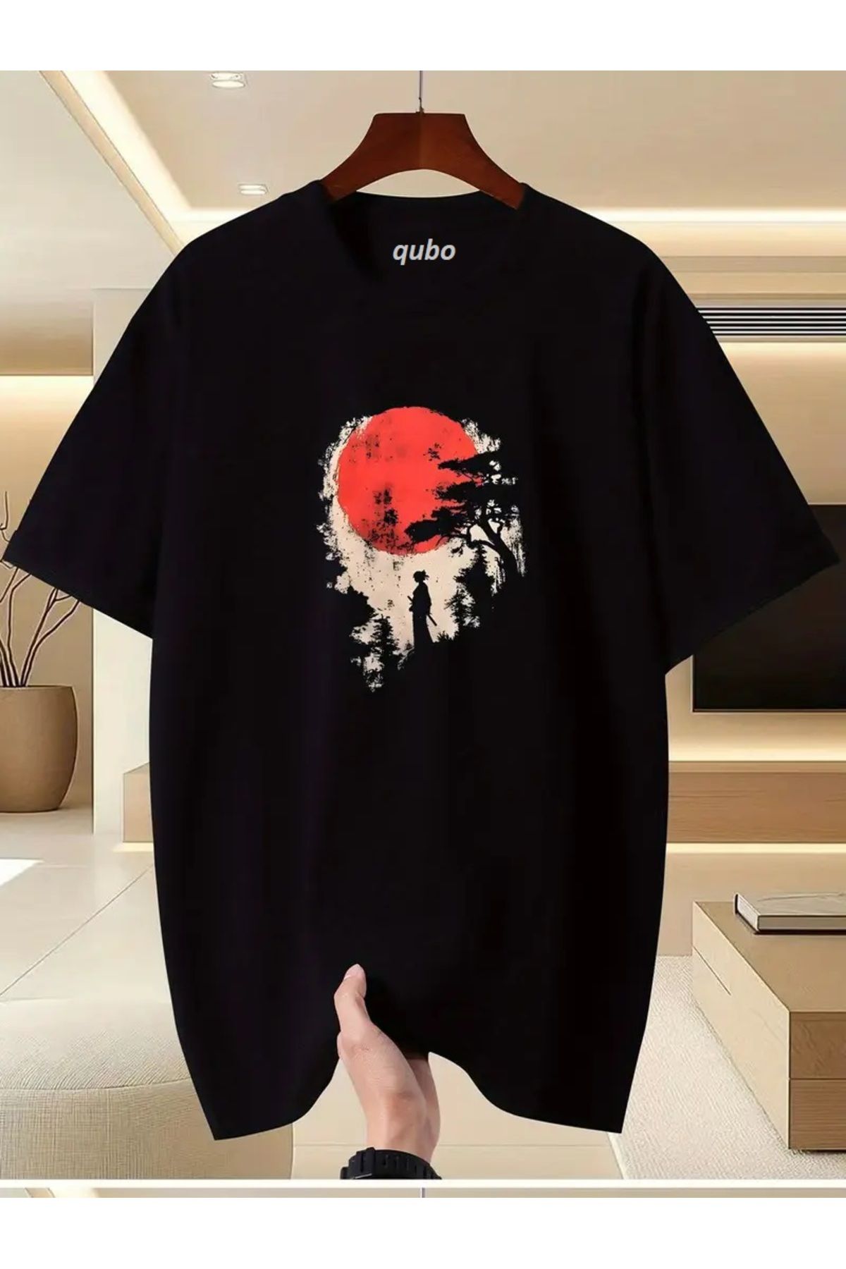 qubo sportswear & company qubo Unisex Oversize Baskılı Pamuklu Bisiklet Yaka Kısa Kollu SİYAH T-shirt