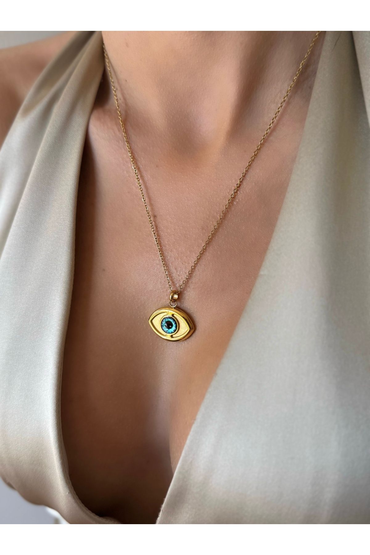 İNN JEWELLERY Çelik Kolye Kararmaz Nazarlı Göz Figürlü (2 YIL İTHALATÇI GARANTİLİ)