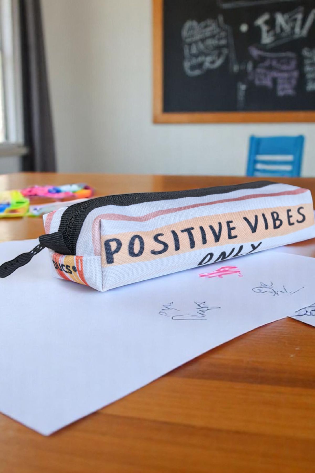 DUCS Positive Vibes Desenli Kalemlik Kalem Kutusu Cüzdan Makyaj Çantası - MK246