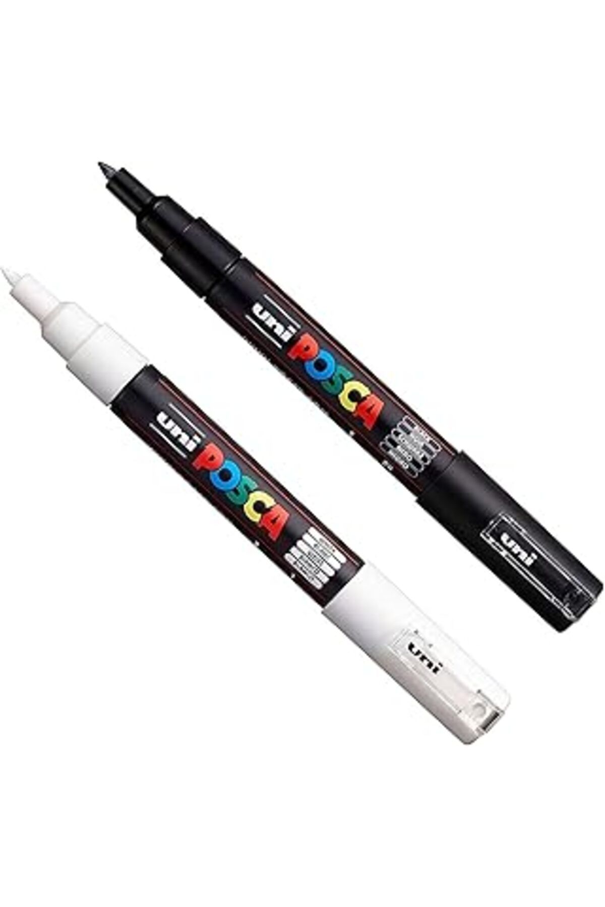 Pazarcan Posca Pc-1M Boya Sanatı Markör Kalemleri - Kumaş Cam Metal Kalem - Siyah + Beyaz (Her Birinden 1 Ad