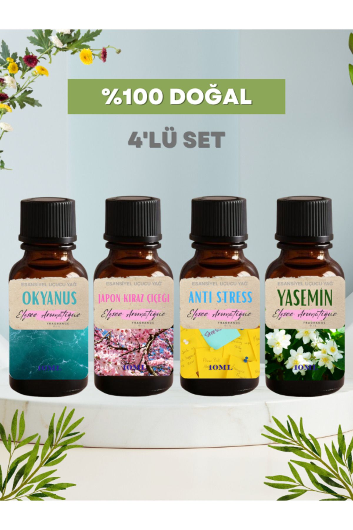 Elysee Aromatique 4'lü Set Esansiyel Uçucu Koku Yağı Difüzör Esansı Buhurdanlık Yağı Aromaterapi Yağı
