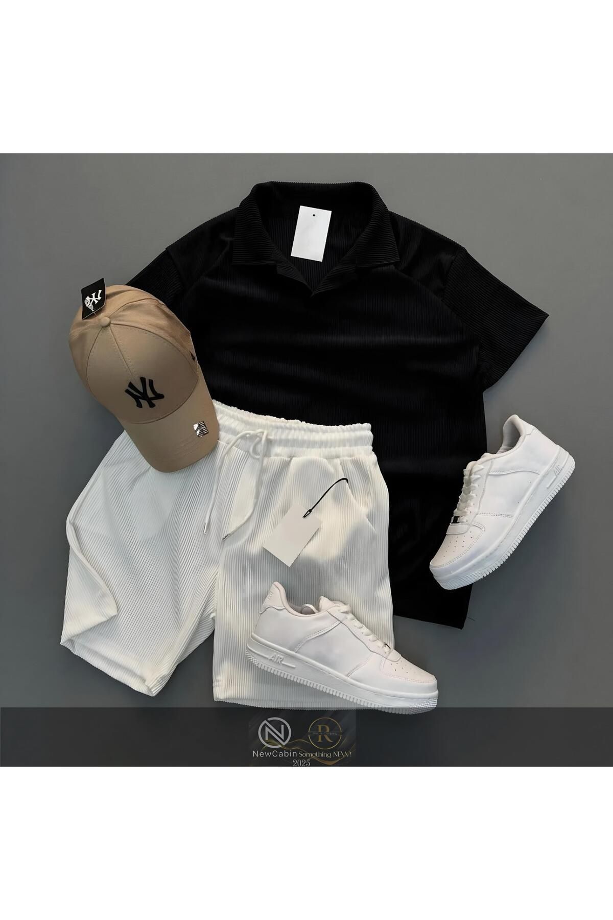 Risil-Nu Company Fitilli Ottoman Premium Kumaş Polo Yaka Unisex T-Shirt ve Şort Takım