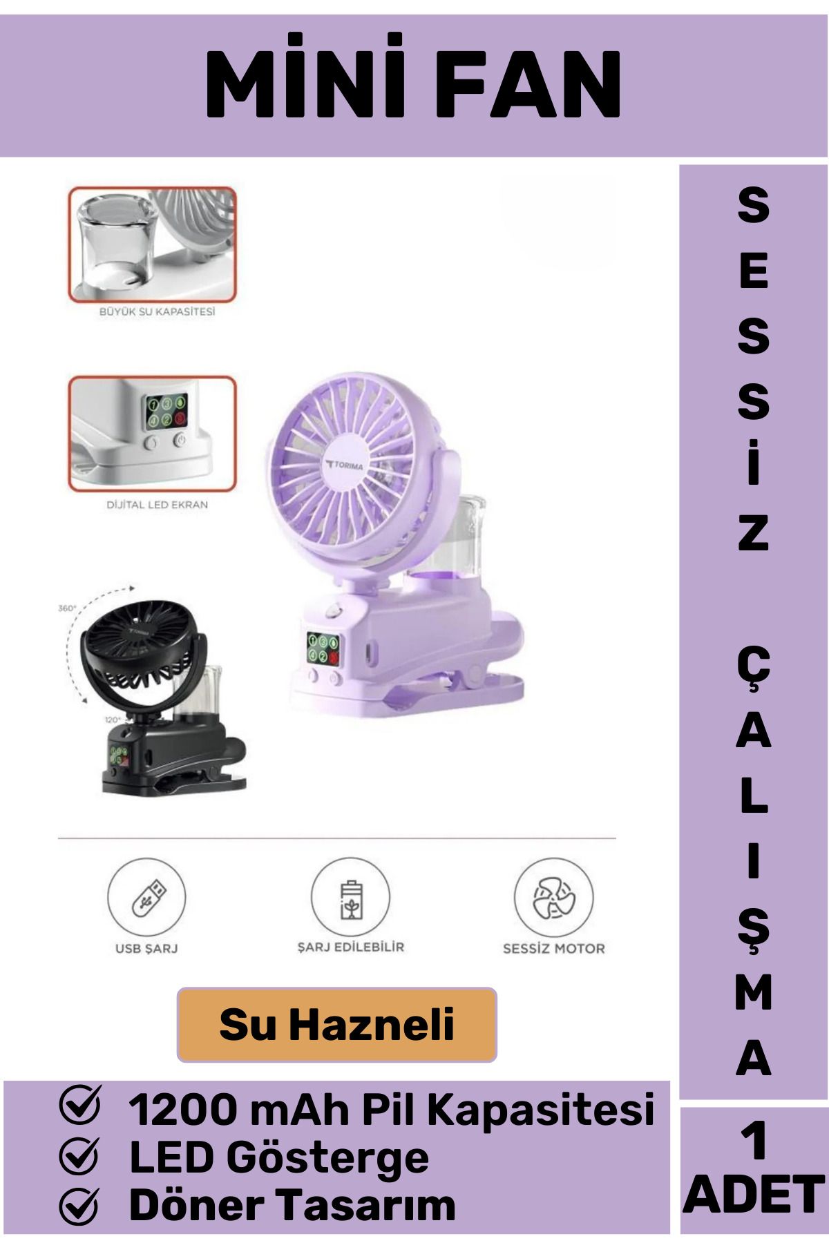 Wintoup Su Hazneli Dijital Göstergeli Döner Başlıklı Sessiz Çalışma Masaüstü Ev Ofis Mini Vantilatör FAN
