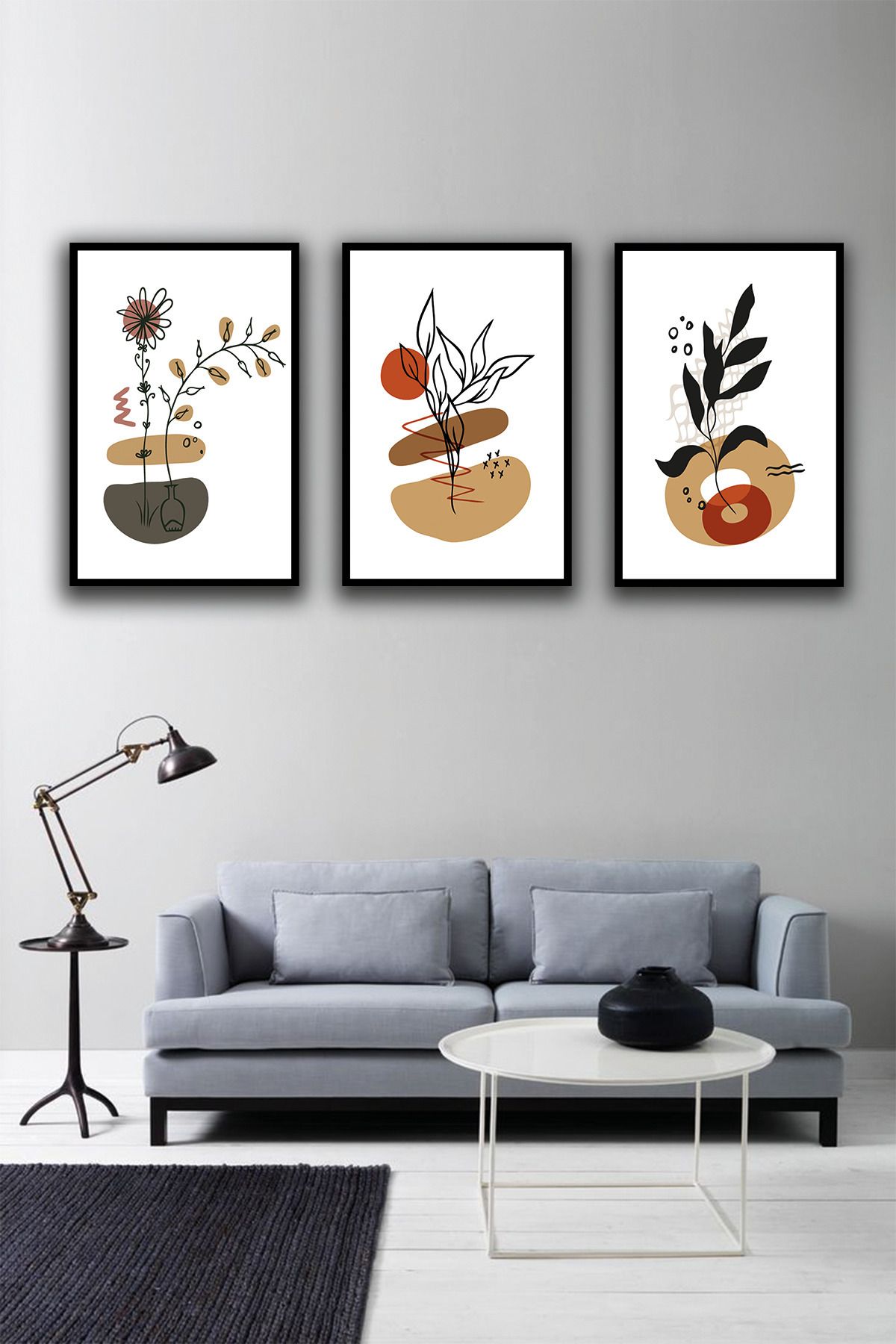 dekor artı 3 Parça Boho Tarzı Çerçeve Görünümlü Ahşap MDF Duvar Tablosu