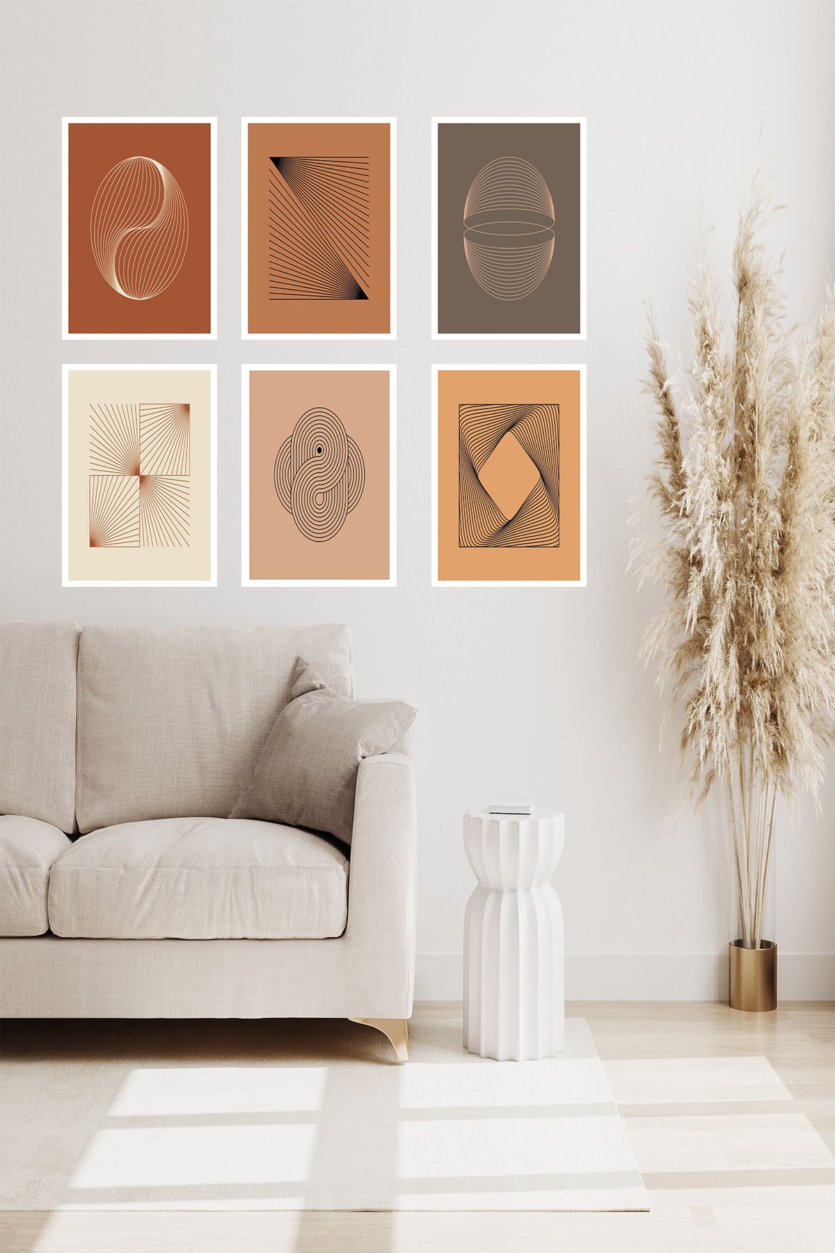 dekor artı Kahve Tonlarında Geometrik 6'lı Tablo Seti