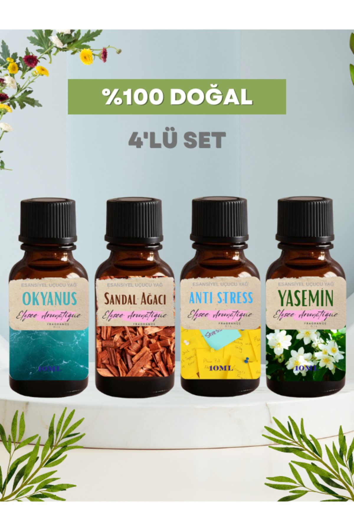 Elysee Aromatique 4'lü Set Esansiyel Uçucu Koku Yağı Difüzör Esansı Buhurdanlık Yağı Aromaterapi Yağı