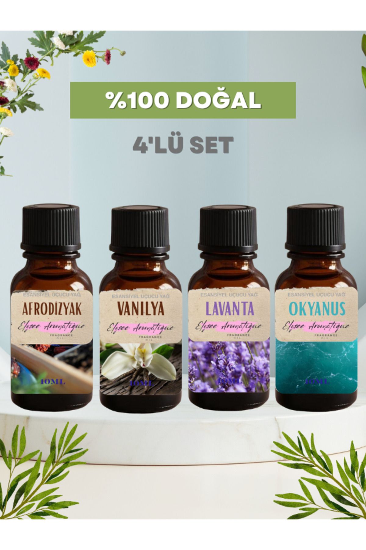 Elysee Aromatique 4'lü Set Esansiyel Uçucu Koku Yağı Difüzör Esansı Buhurdanlık Yağı Aromaterapi Yağı