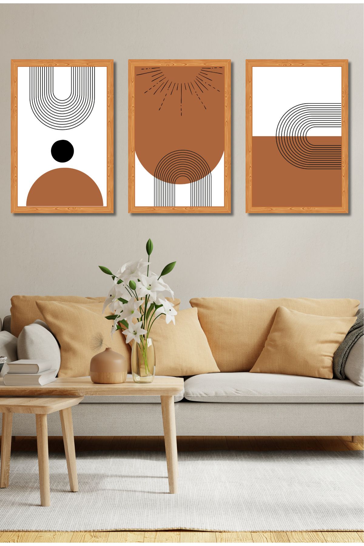dekor artı Minimalist Ahşap Çerçeve Görünümlü 3 Parça Tablo Seti