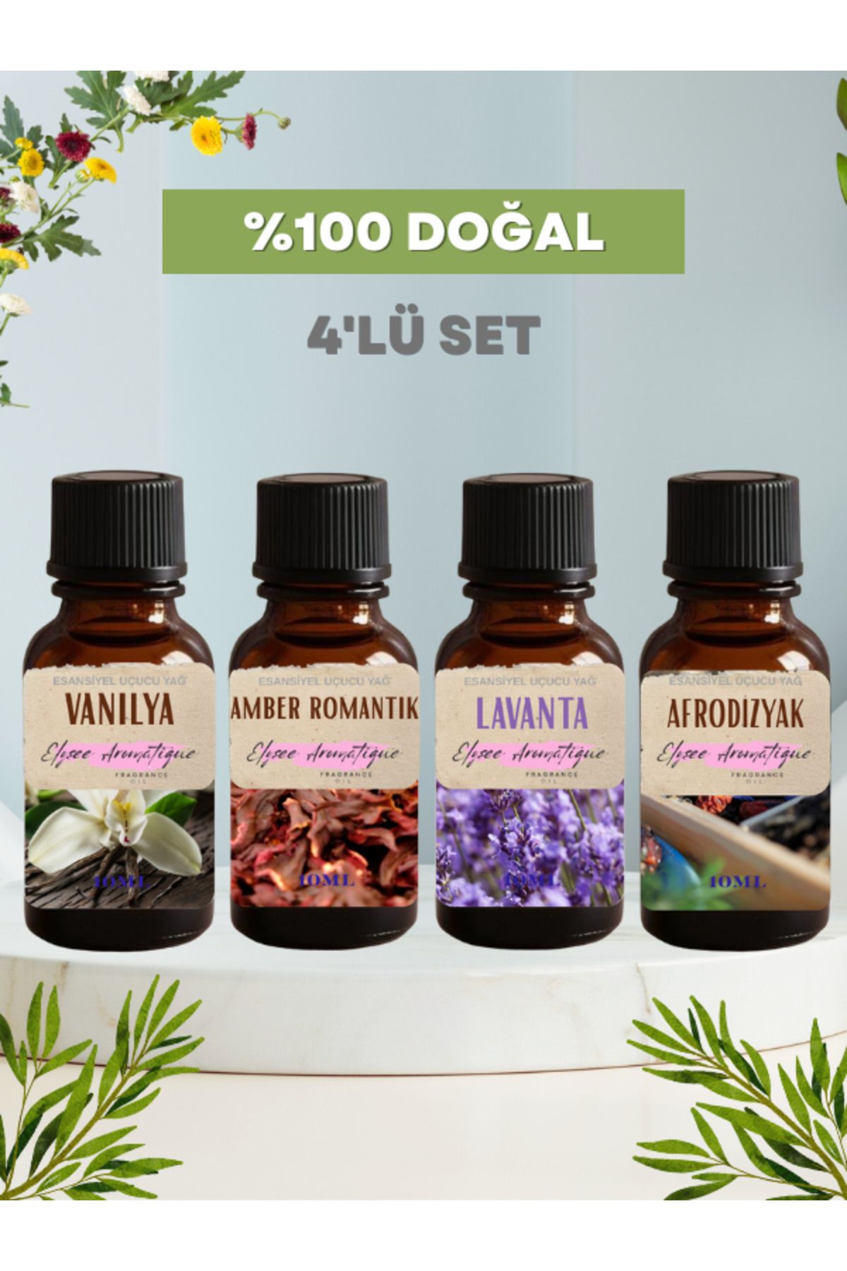 Elysee Aromatique 4'lü Set Esansiyel Uçucu Koku Yağı Difüzör Esansı Buhurdanlık Yağı Aromaterapi Yağı