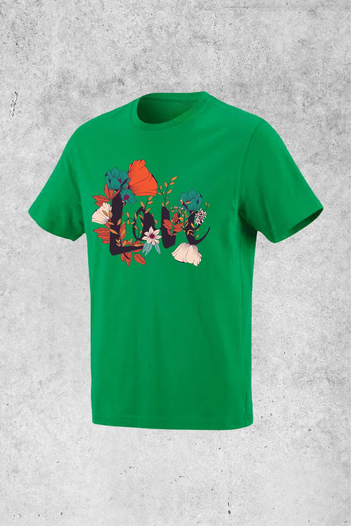 MOLICO Basic unisex sıfır yaka kısa kollu LOVE çiçek baskılı tshirt