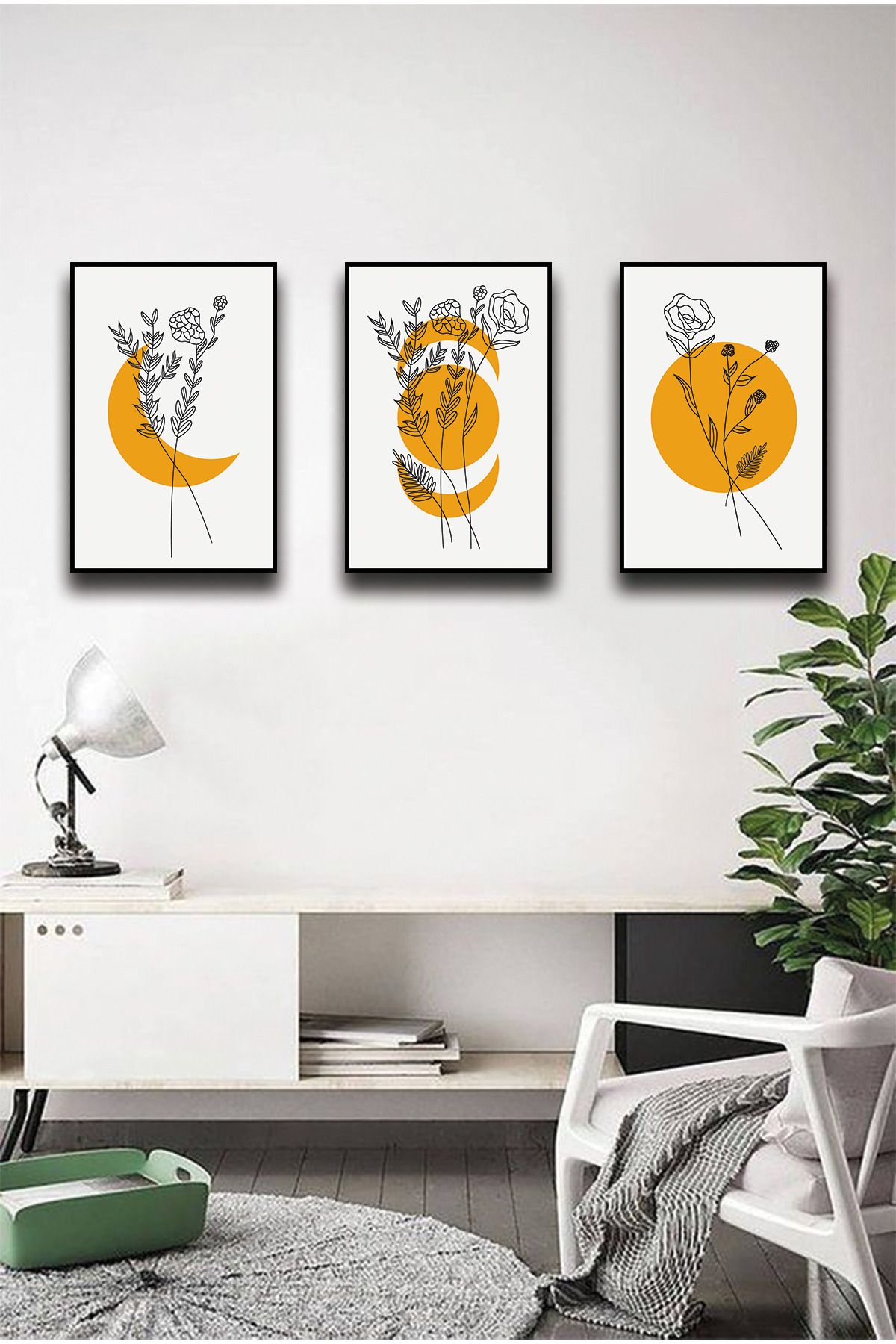 dekor artı Boho Güneş ve Ay Minimal Çerçeve Görünümlü Duvar Tablosu