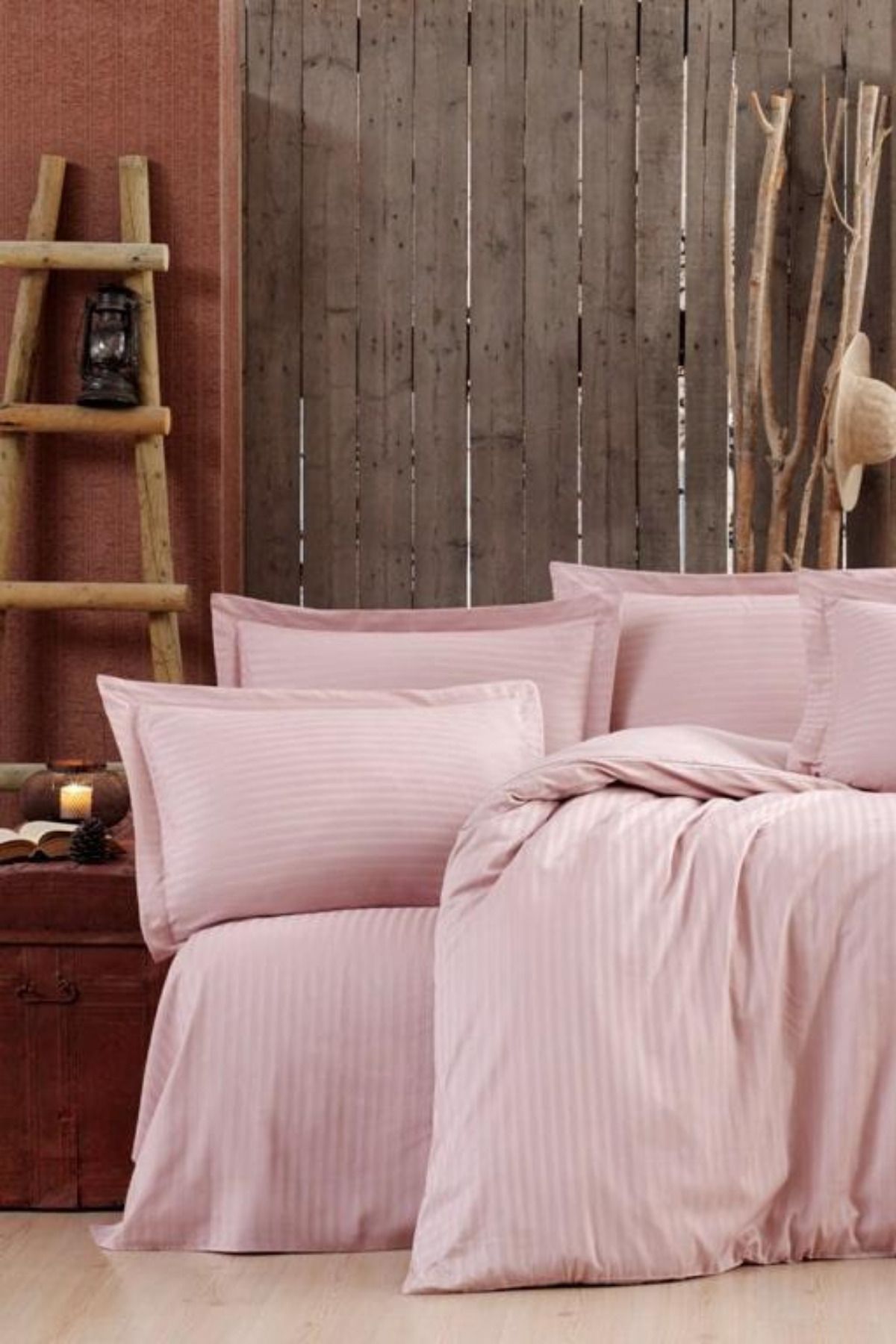 Alena Home Style Çizgili Pamuk Saten Çift Kişilik Nevresim Takımı, Çizgili Otel Nevresim Takımı
