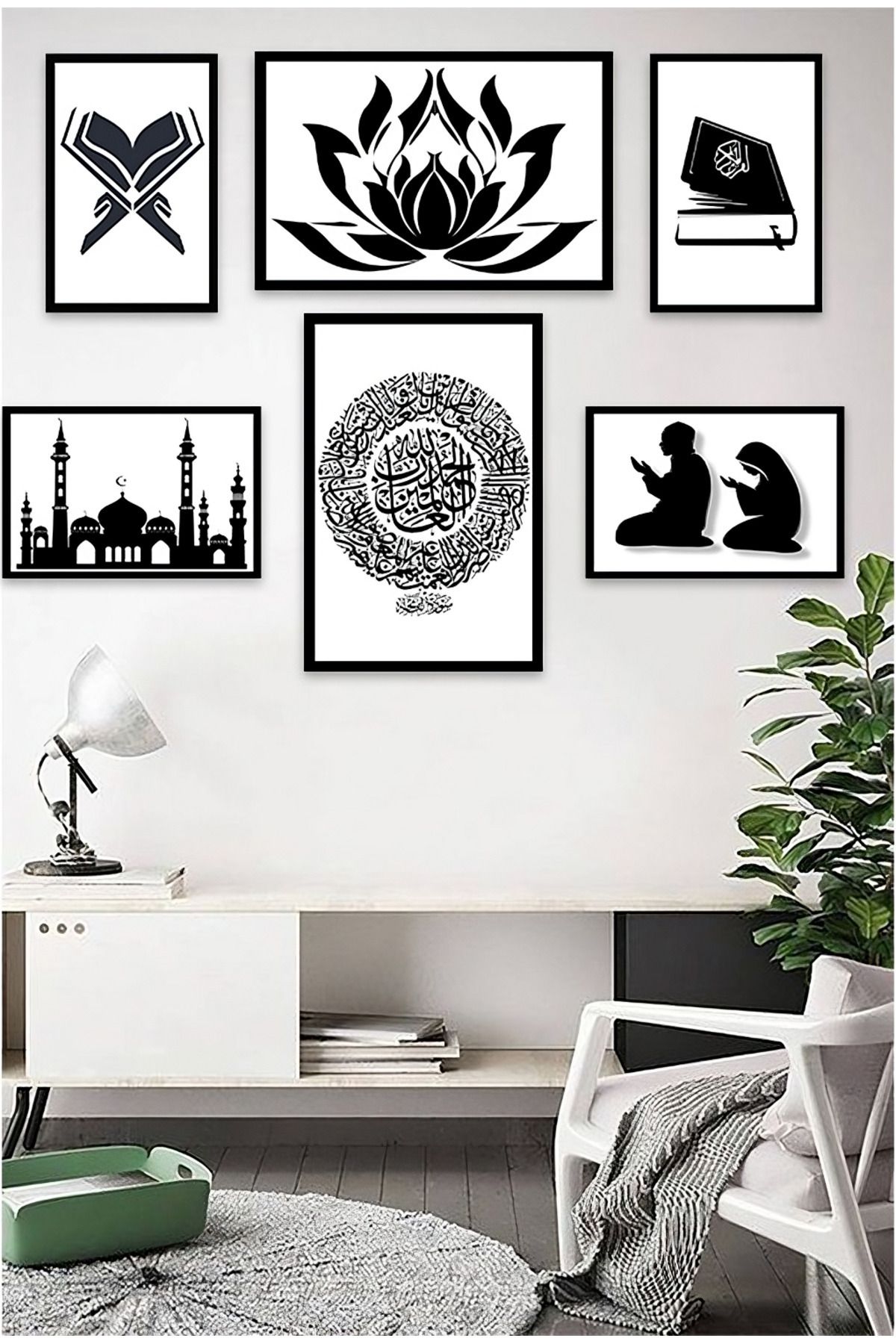 dekor artı Dini Tablo 6 Parça Çerçeve Görünümlü