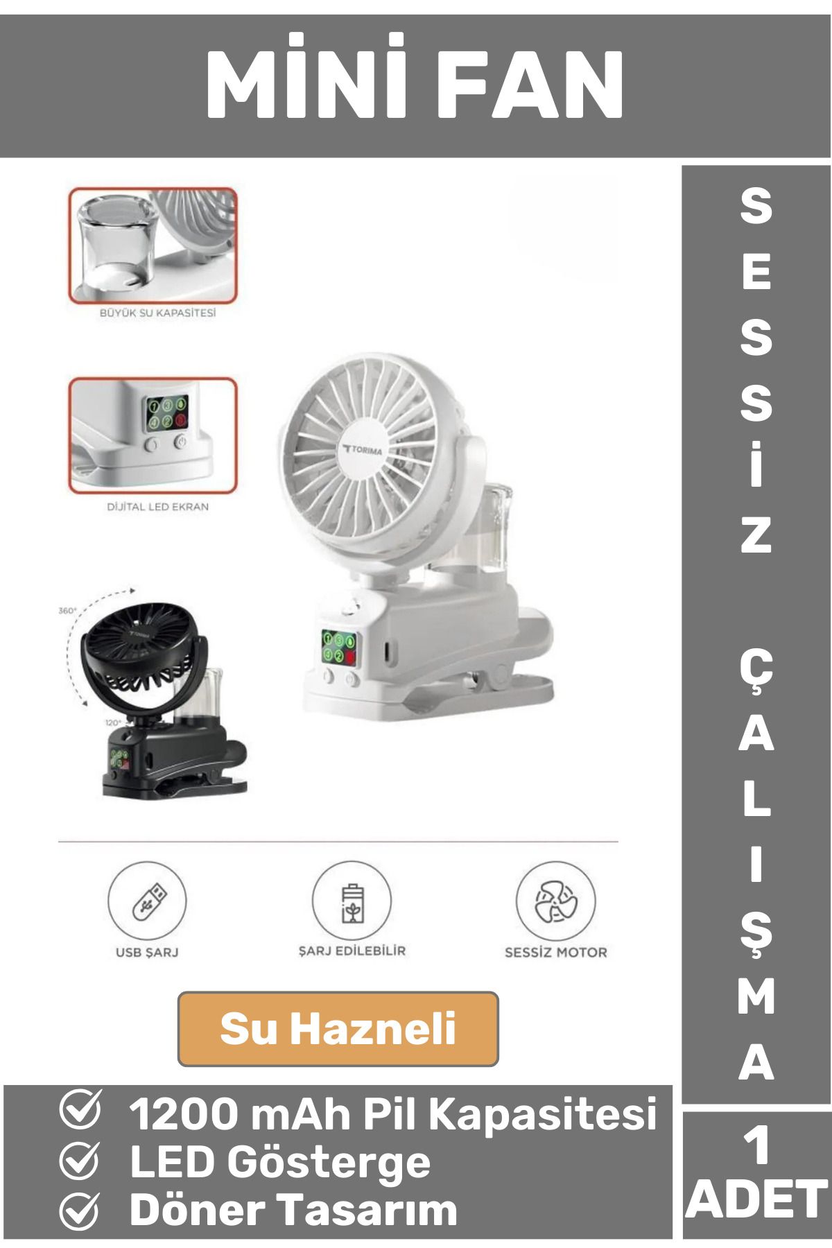 Wintoup Su Hazneli Dijital Göstergeli Döner Başlıklı Sessiz Çalışma Masaüstü Ev Ofis Mini Vantilatör FAN