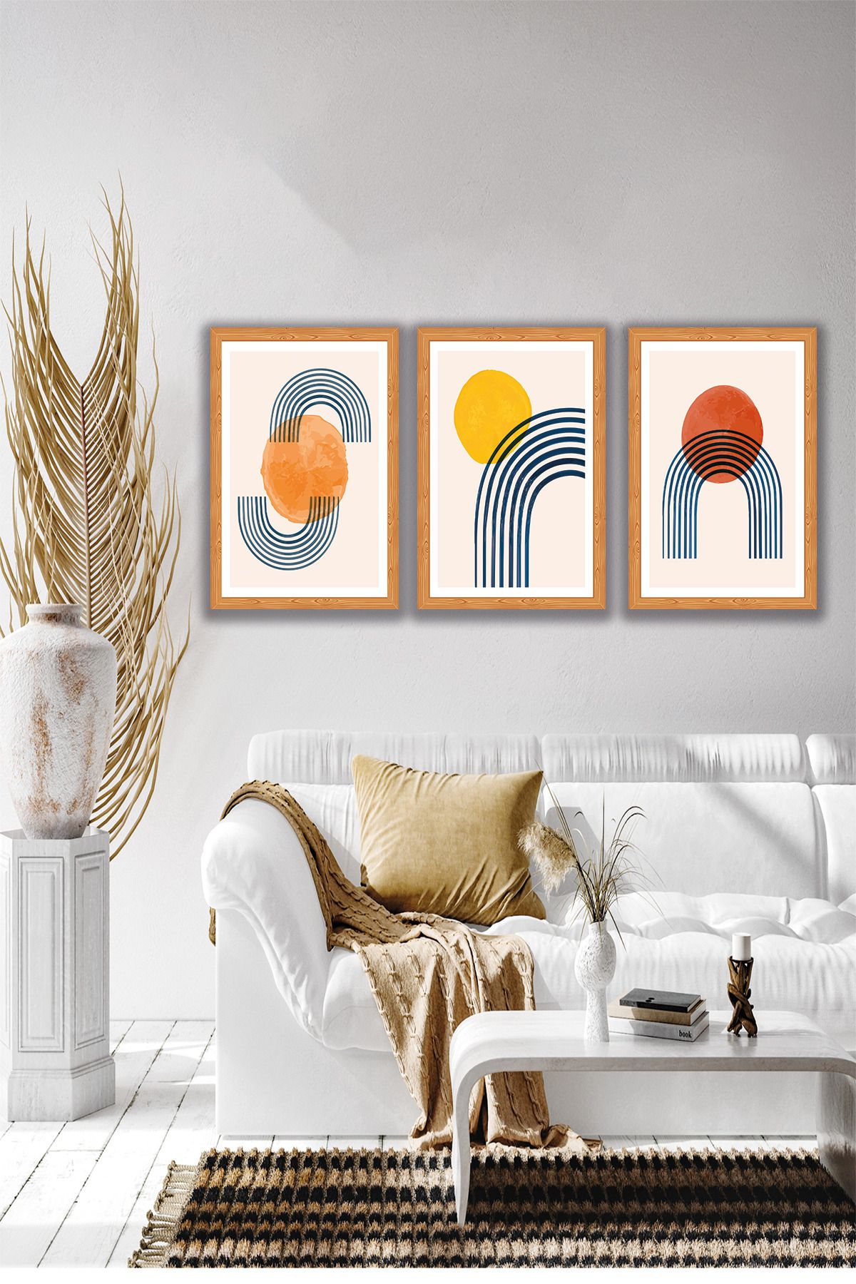dekor artı Yüzyıl Ortası Modern Tarzda Minimalist 3 Parça Çerçeve Görünümlü Tablo Seti