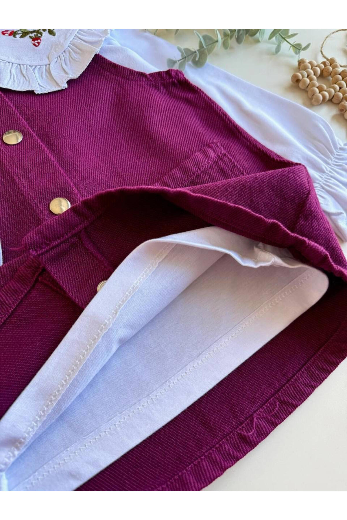 ZARİNA Kız Çocuk Bebe Yaka Nakış Detay Bluzlu Askılı Jile Midi Boy Elbise fotoğrafı 4 (önizleme)