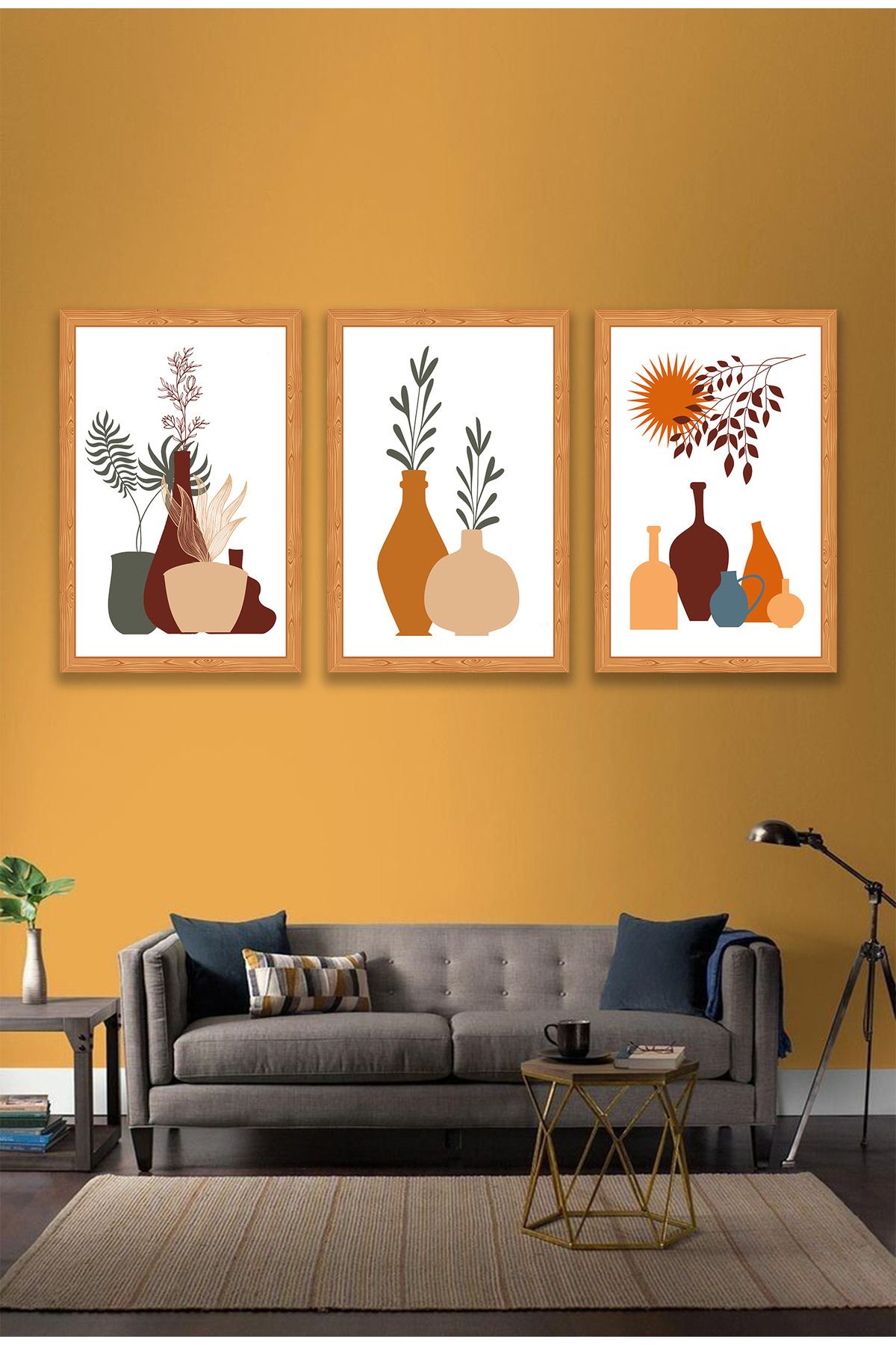 dekor artı Bohem Tablo Vazo Çiçek 3 Parça Çerçeve Görünümlü