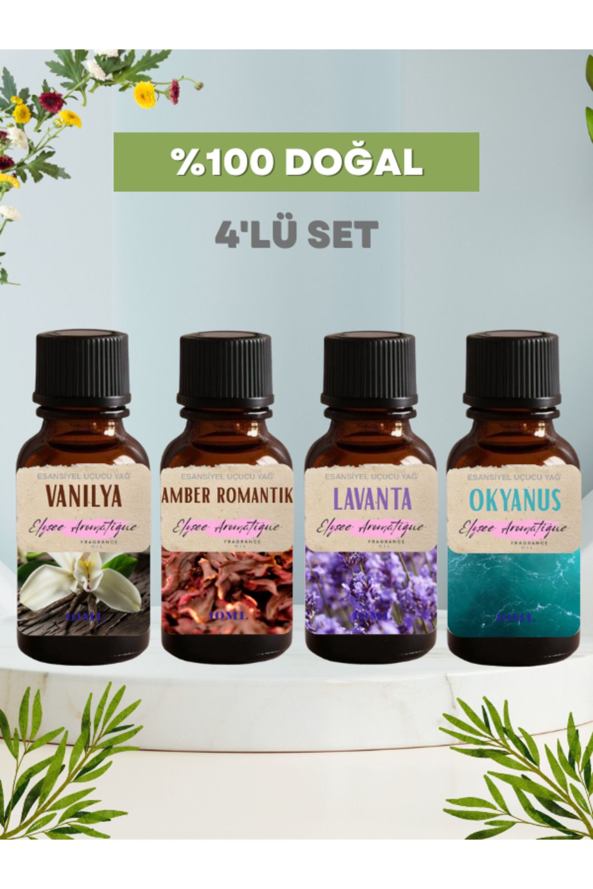 Elysee Aromatique 4'lü Set Esansiyel Uçucu Koku Yağı Difüzör Esansı Buhurdanlık Yağı Aromaterapi Yağı