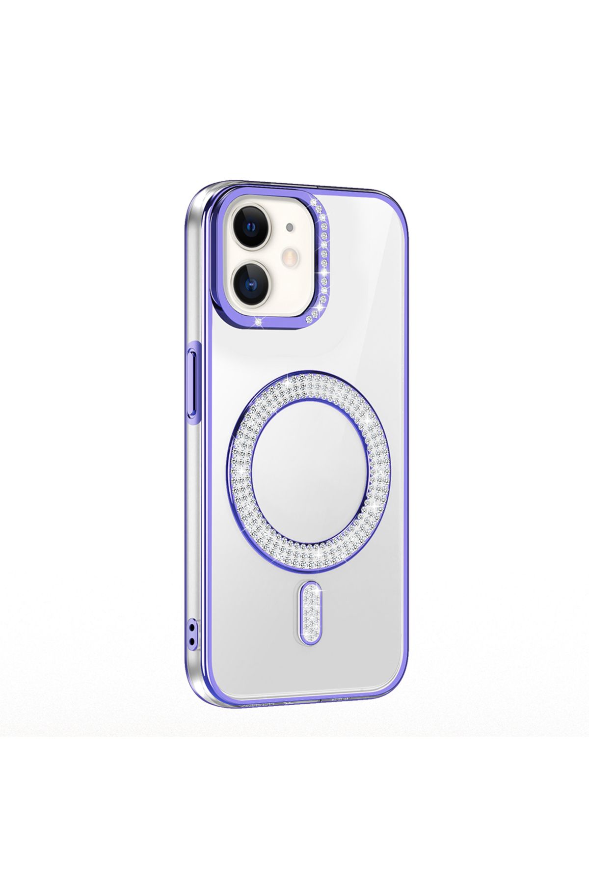 Strap U Apple iPhone 11 Kılıf Pırlanta Taş Tasarımlı M-safe Şarj Özellikli Karetta Silikon Kapak