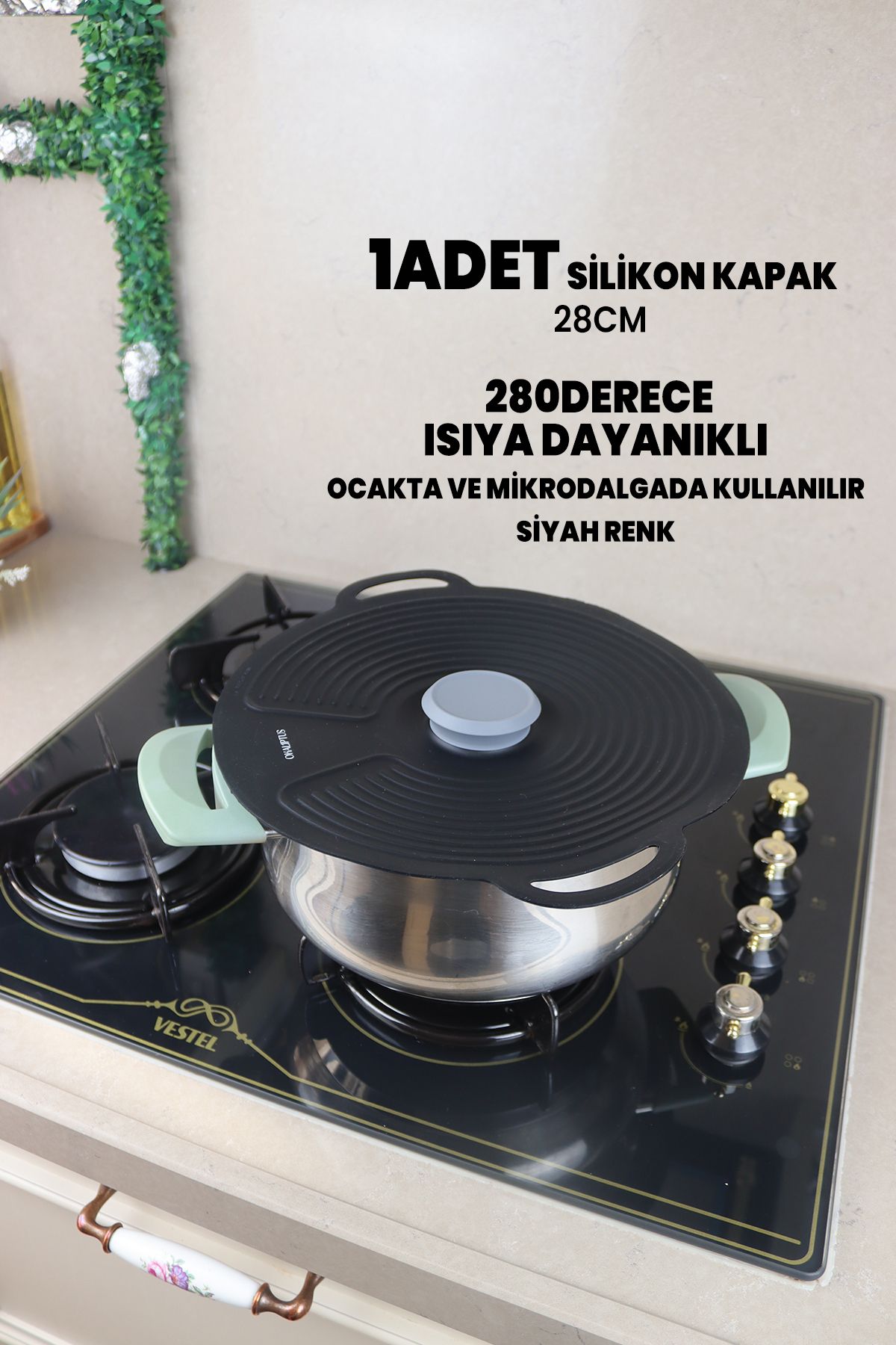 Destpak 28 CM Silikon Tencere Tava Kapağı - Güçlü Vakum - Hızlı Pişirme - Ocak, Mikrodalga Buzdolabı