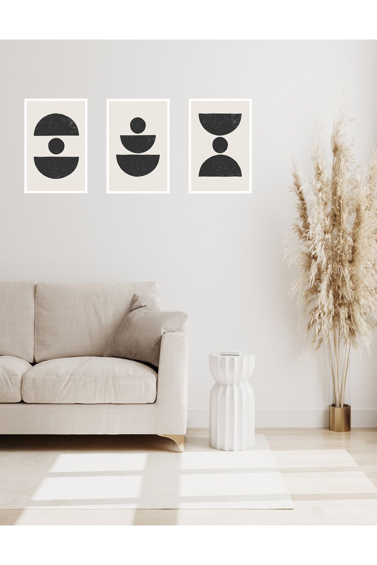 dekor artı Siyah Geometrik 3'lü Tablo Seti