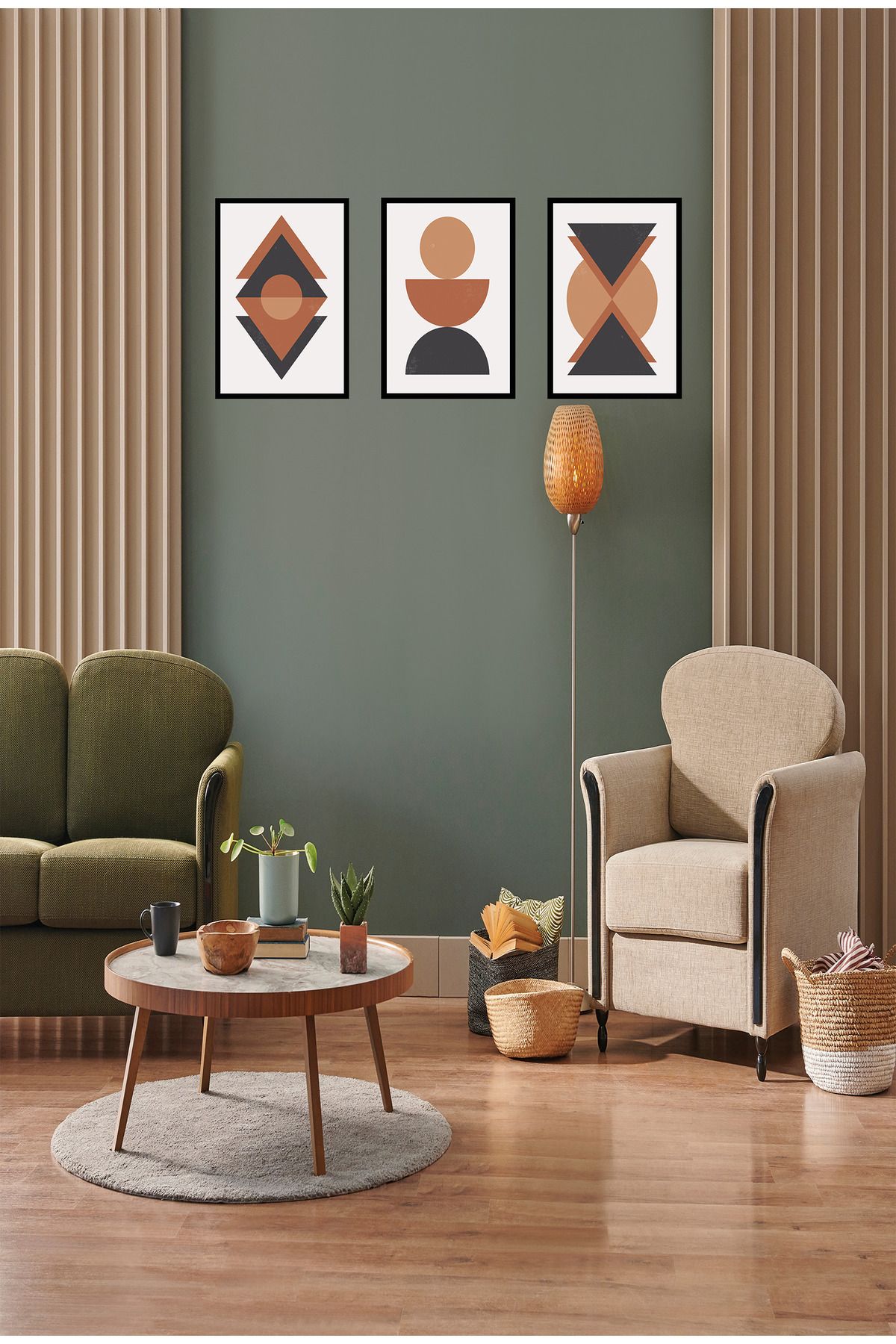 dekor artı Çerçeve Görünümlü 3'lü Geometrik Tablo