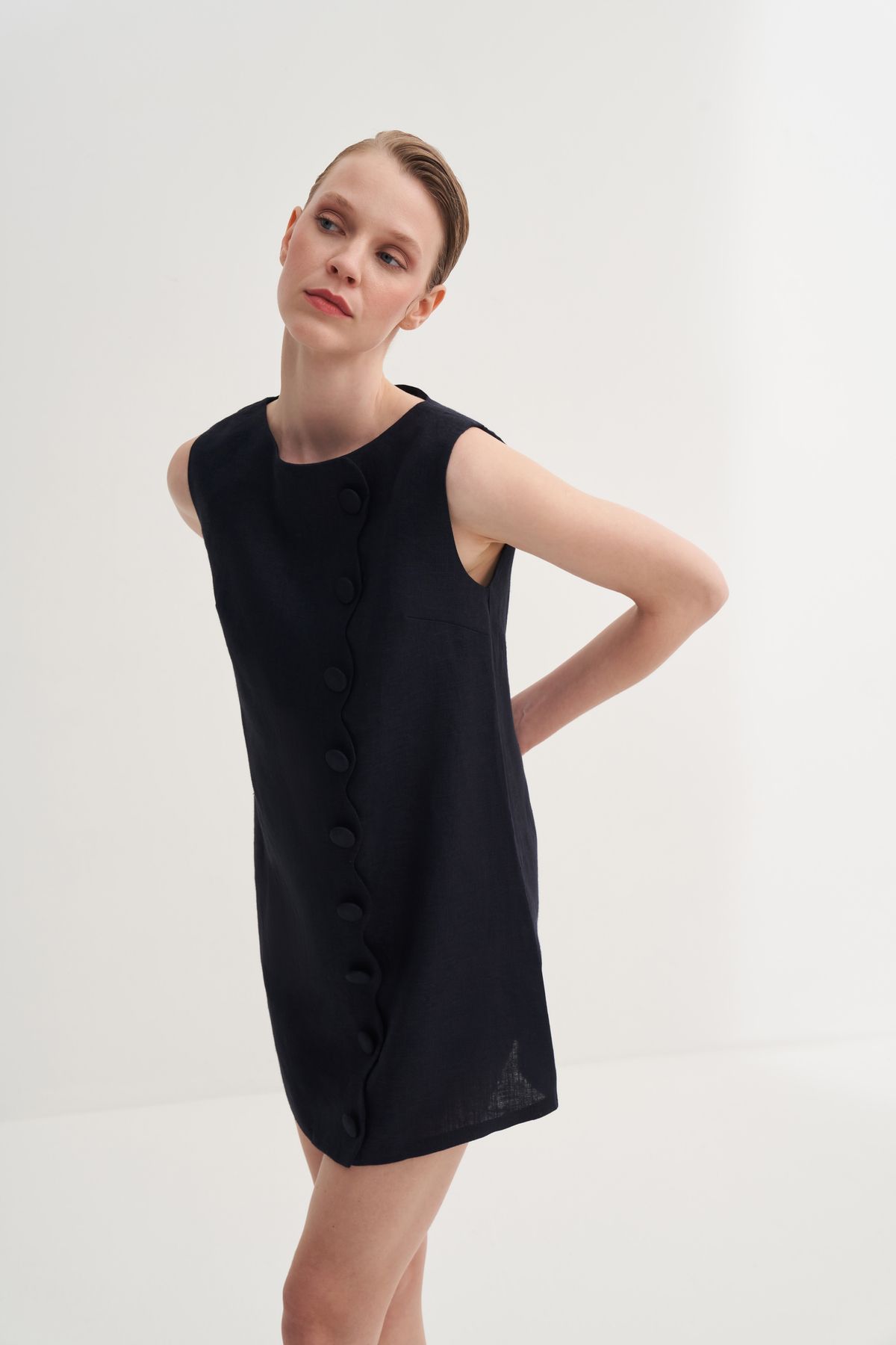 Jorbinol-Asymmetrical Buttoned Dress 3