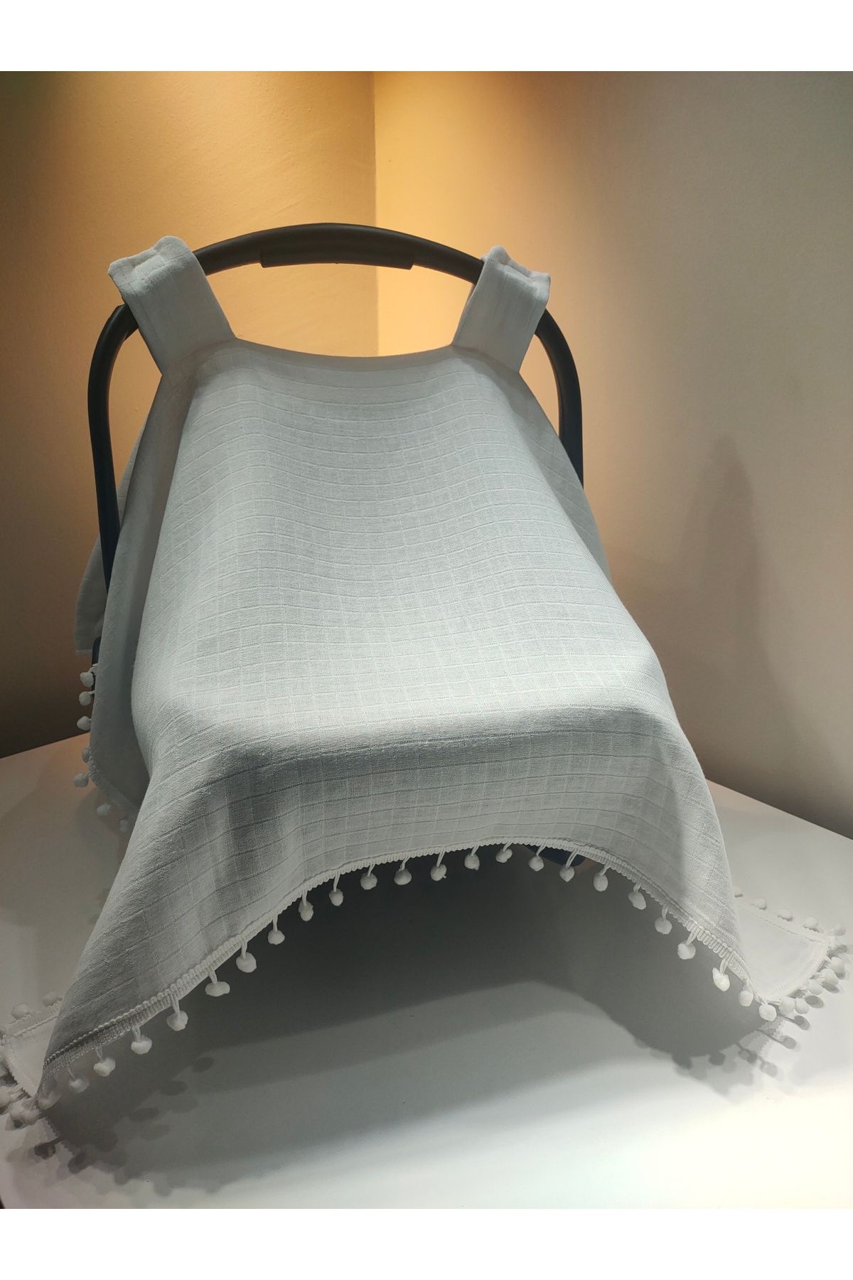 Moda Lime Ponponlu Müslin Puset Ana Kucağı Örtüsü