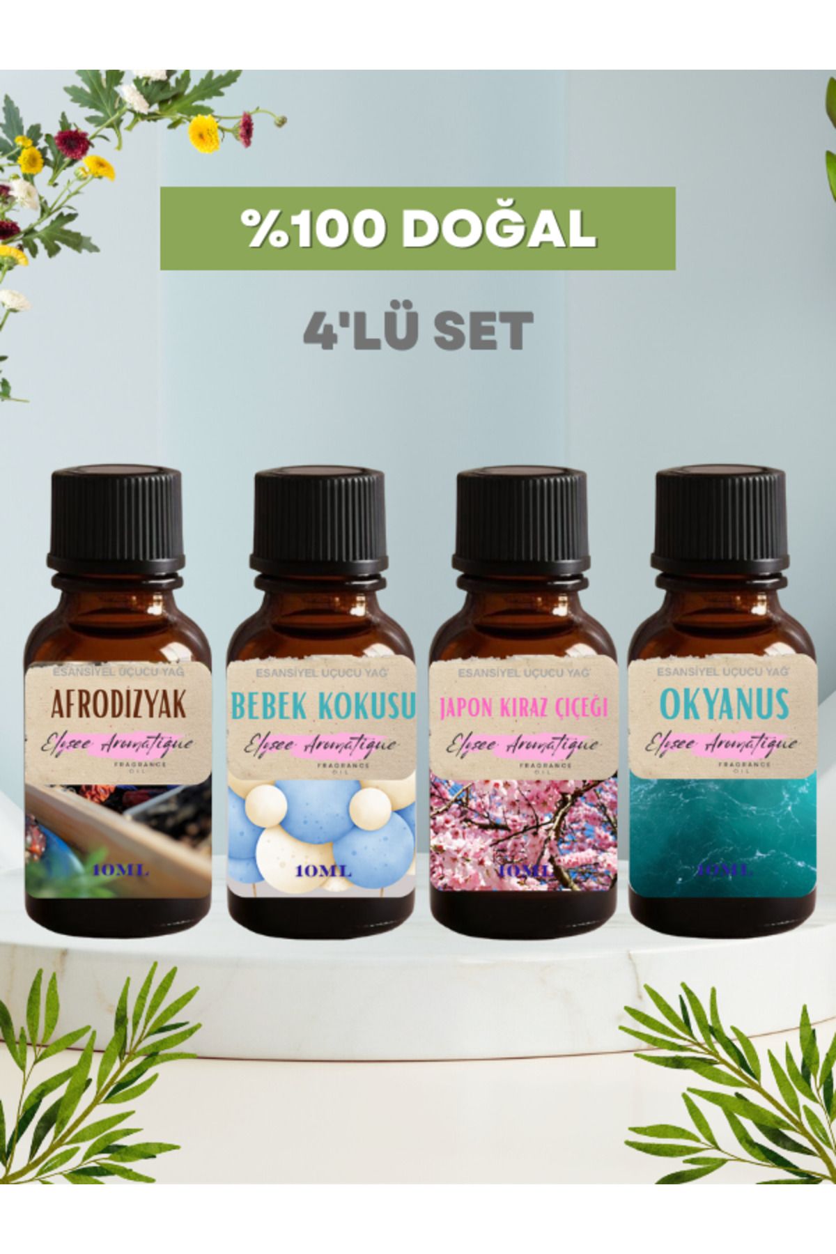 Elysee Aromatique 4'lü Set Esansiyel Uçucu Koku Yağı Difüzör Esansı Buhurdanlık Yağı Aromaterapi Yağı
