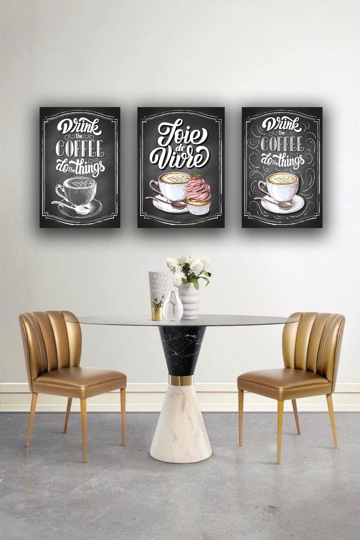 dekor artı Coffee Yazılı Fincanlı 3 Adet Mutfak Tablo Seti