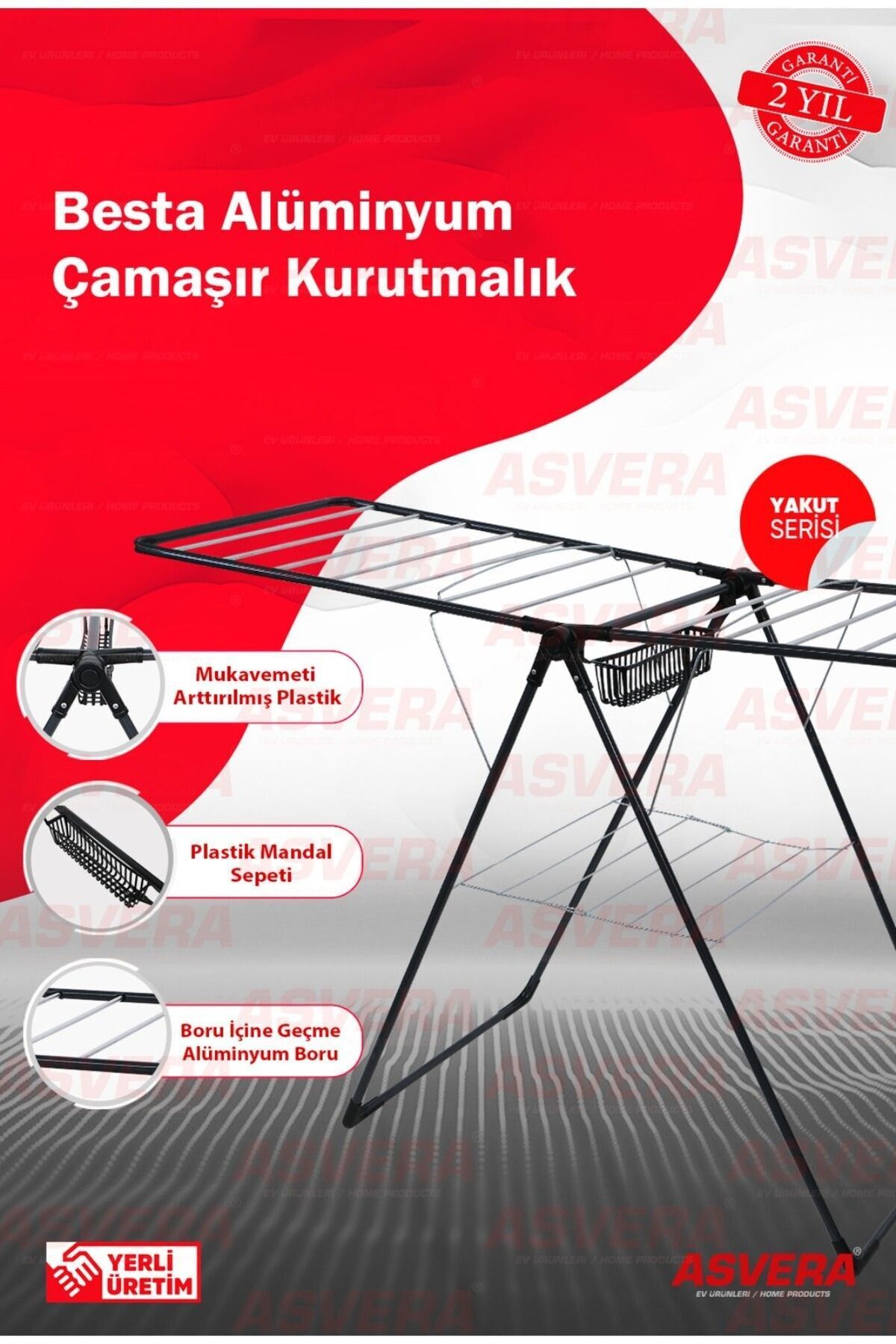 teknotrust Yakut Serisi - Besta Yarı Alüminyum Çamaşır Kurutmalık - Sepetli Çamaşır Kurutma Askısı