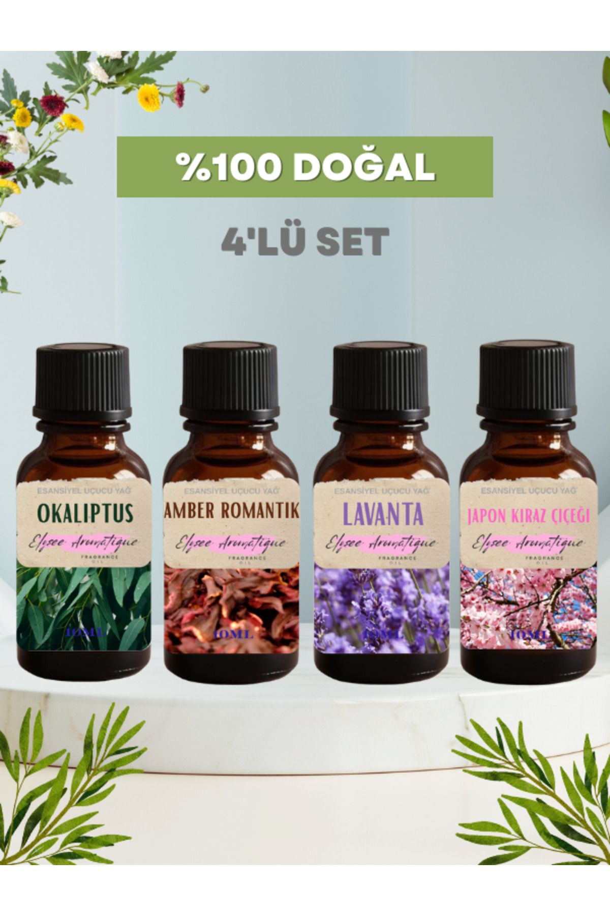 Elysee Aromatique 4'lü Set Esansiyel Uçucu Koku Yağı Difüzör Esansı Buhurdanlık Yağı Aromaterapi Yağı