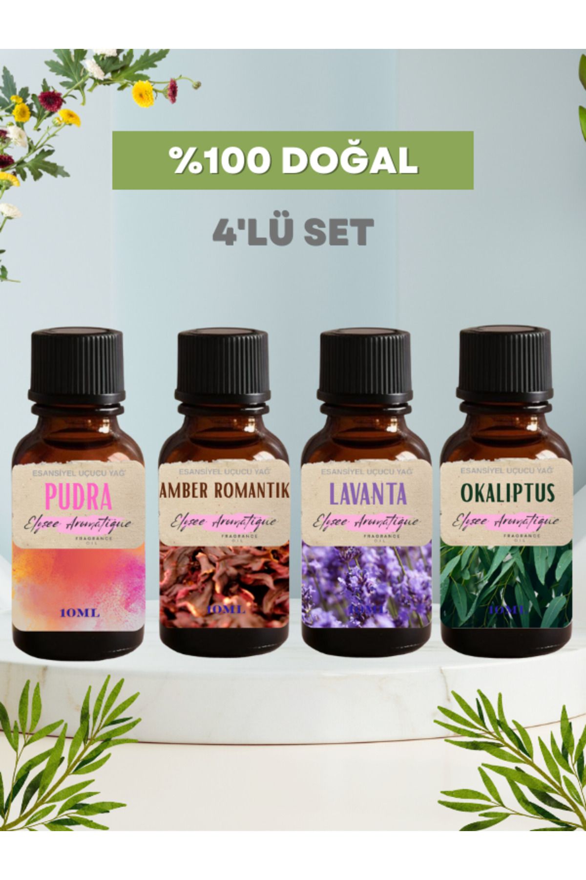 Elysee Aromatique 4'lü Set Esansiyel Uçucu Koku Yağı Difüzör Esansı Buhurdanlık Yağı Aromaterapi Yağı