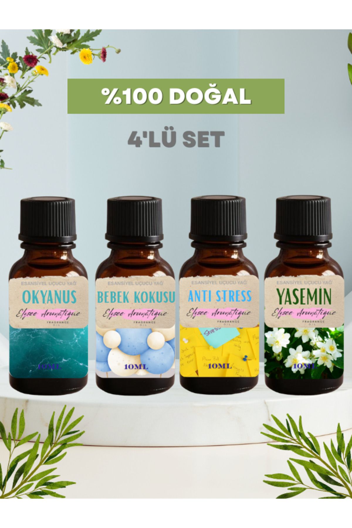 Elysee Aromatique 4'lü Set Esansiyel Uçucu Koku Yağı Difüzör Esansı Buhurdanlık Yağı Aromaterapi Yağı