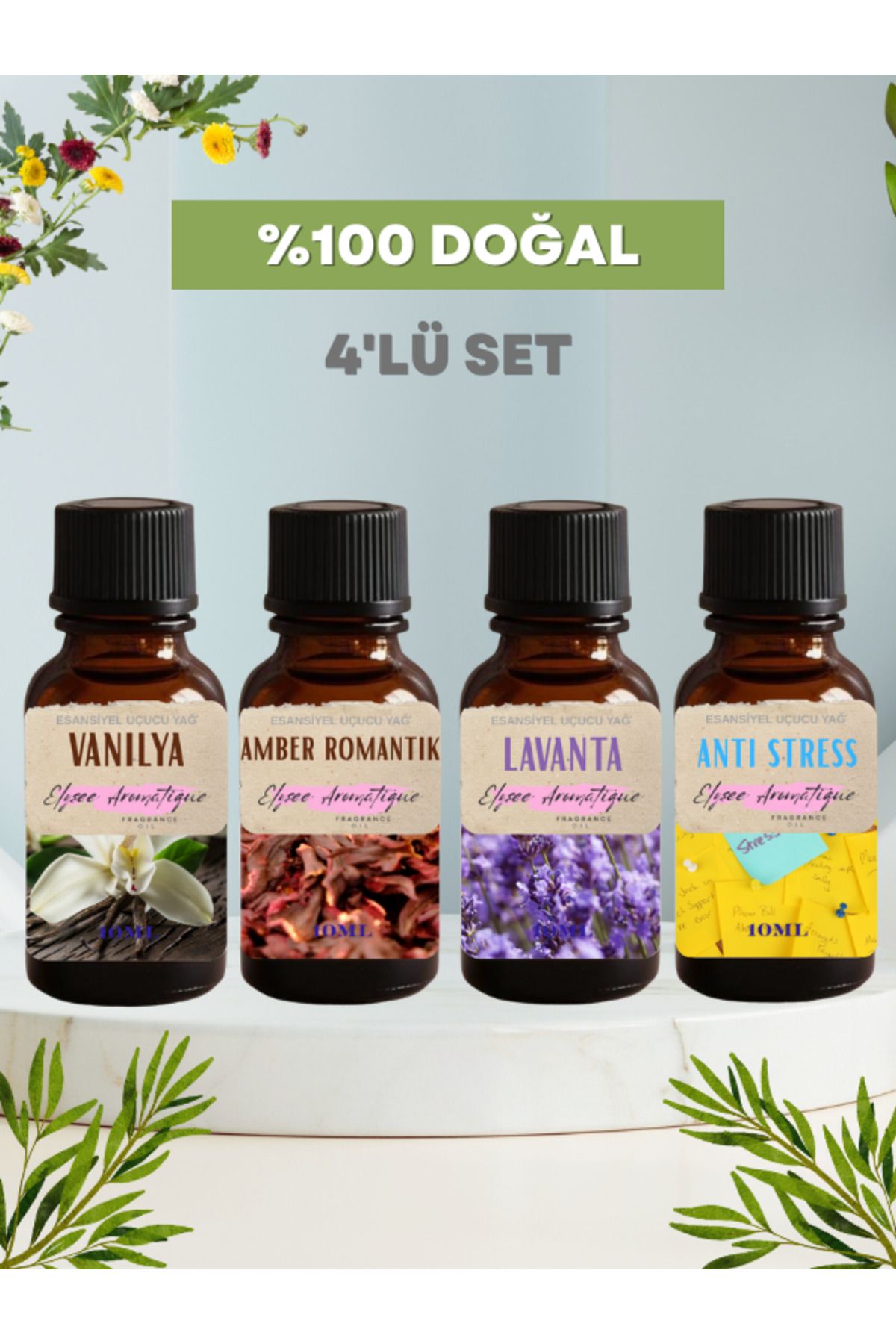 Elysee Aromatique 4'lü Set Esansiyel Uçucu Koku Yağı Difüzör Esansı Buhurdanlık Yağı Aromaterapi Yağı