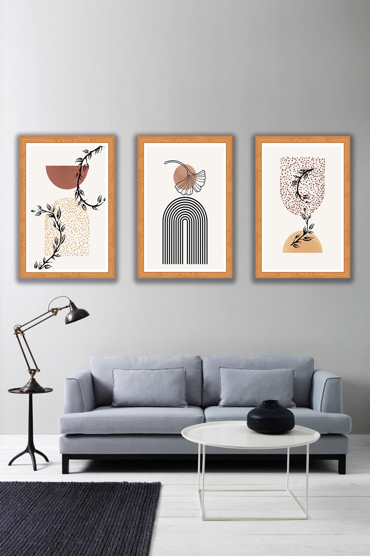 dekor artı Soyut Tarzda Minimalist 3 Parça Çerçeve Görünümlü Salon Tablo Seti