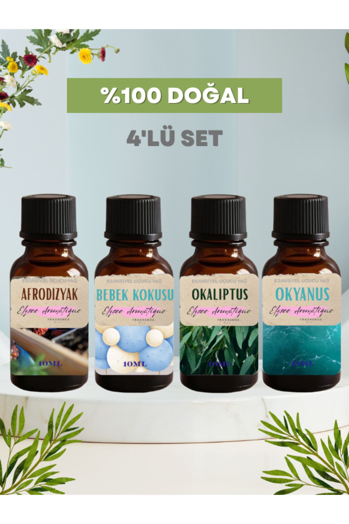 Elysee Aromatique 4'lü Set Esansiyel Uçucu Koku Yağı Difüzör Esansı Buhurdanlık Yağı Aromaterapi Yağı