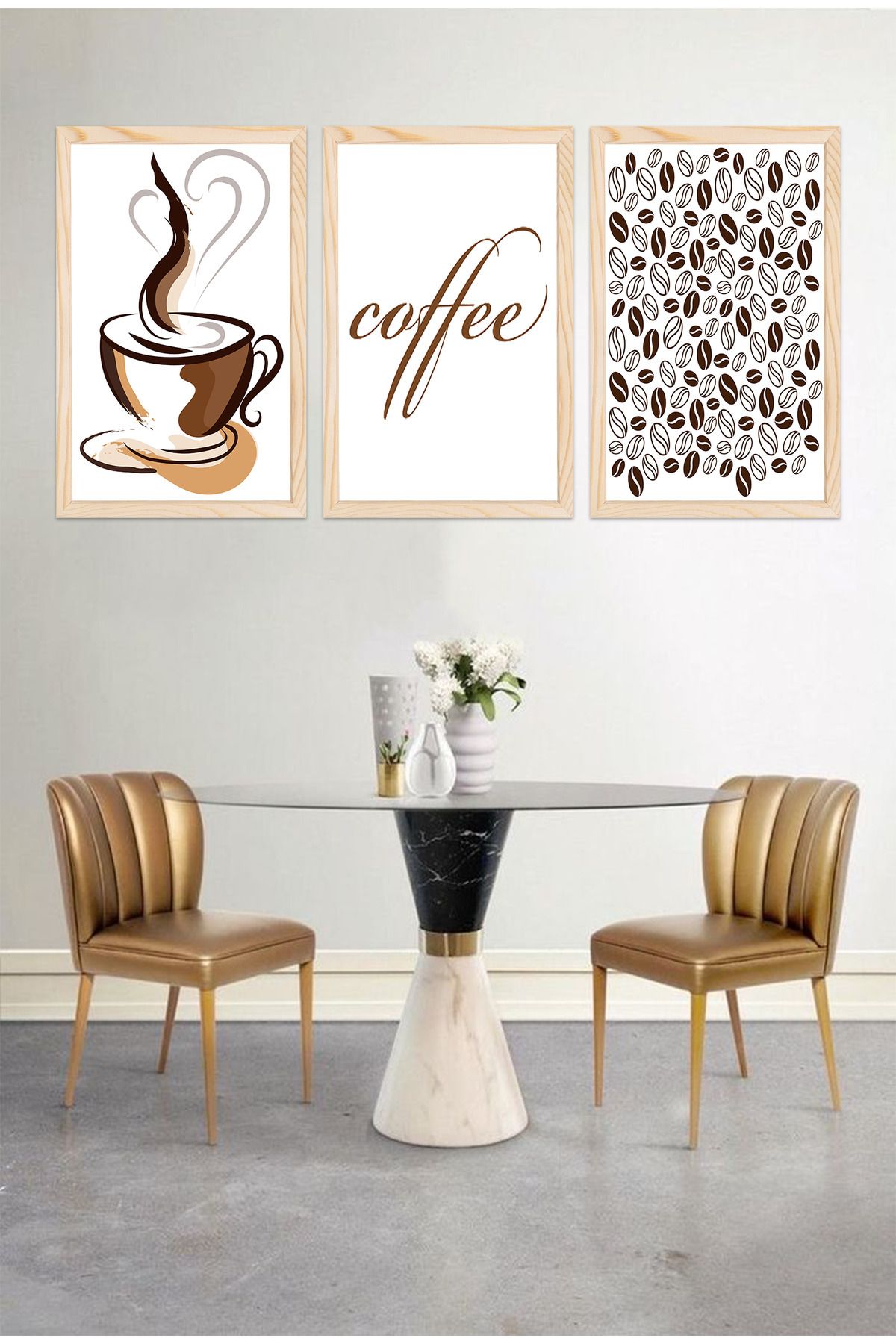 dekor artı Çerçeve Görünümlü 3 Parça Coffee Tablo Seti