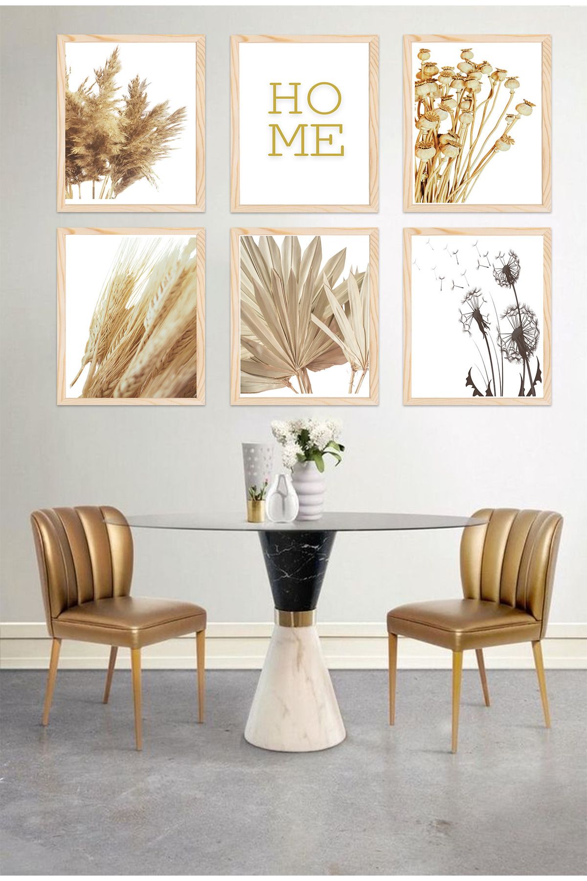 dekor artı Çerçeve Görünümlü MDF Tablo Seti Beige Home