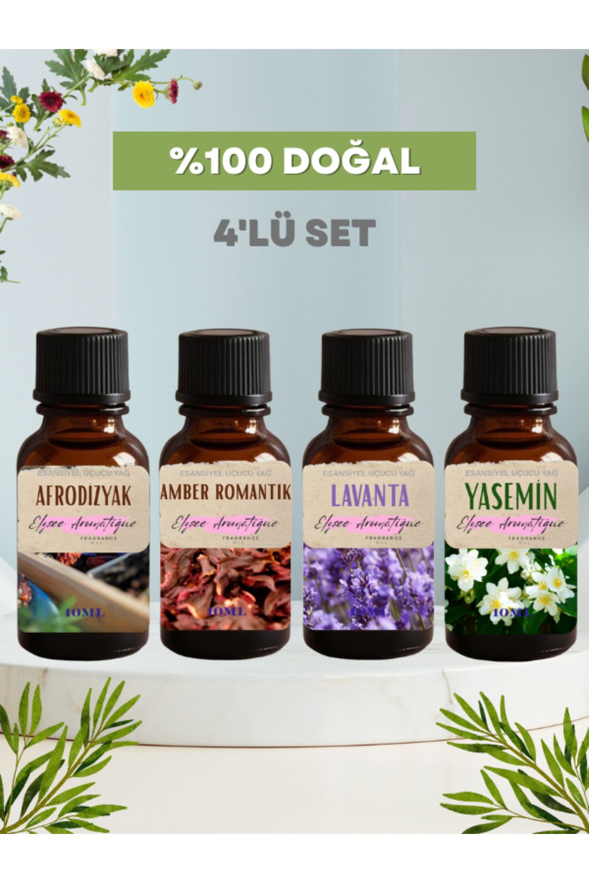 Elysee Aromatique 4'lü Set Esansiyel Uçucu Koku Yağı Difüzör Esansı Buhurdanlık Yağı Aromaterapi Yağı